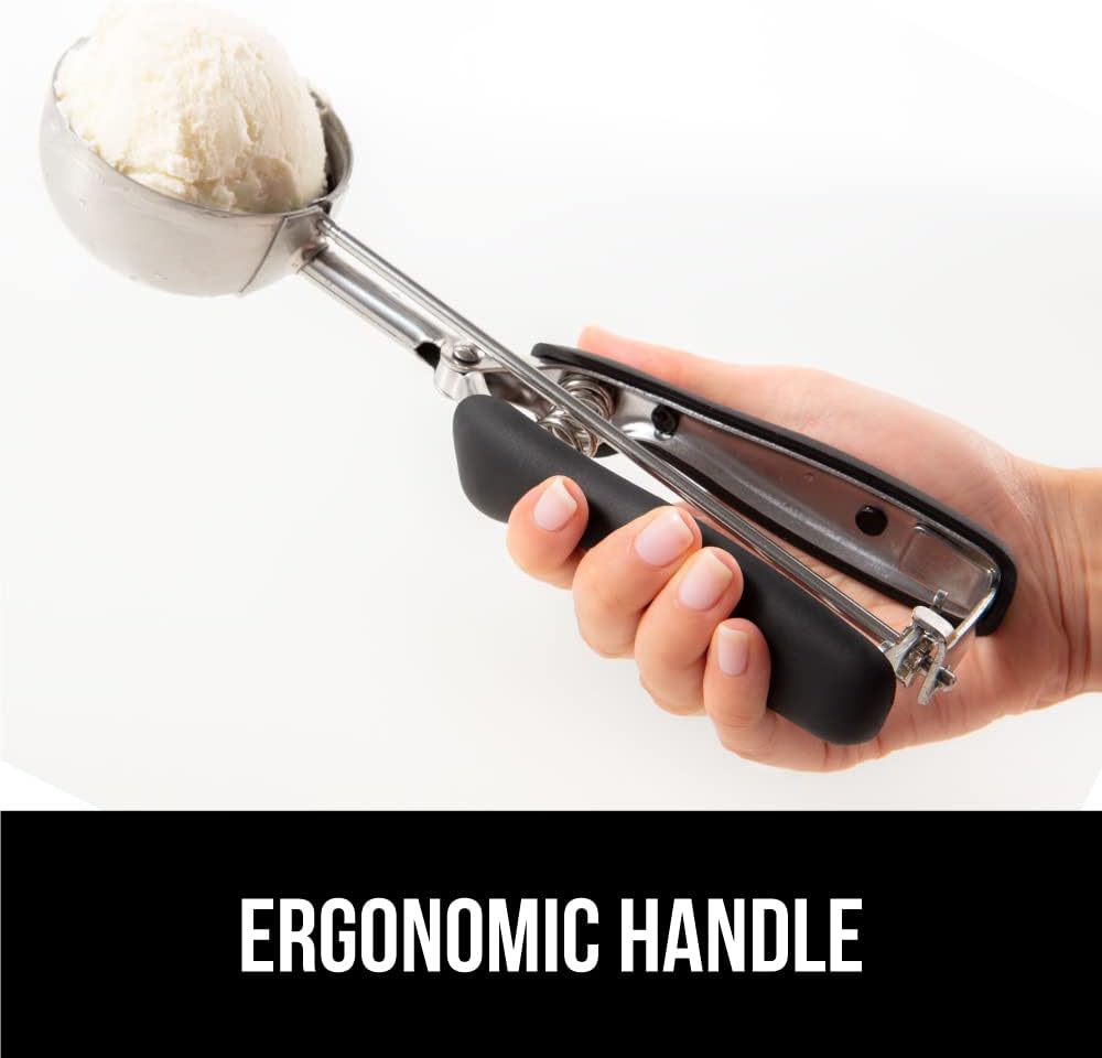 GORILLA GRIP Stainless Steel Cookie Scoop for Baking, 2 TBSP, Multipurpose Melon Baller, Meatball Spring Scoops, Perfect Portion Sizes, Easy Food Release, Scooper Size 40, BPA-Free Kitchen Tool, Black