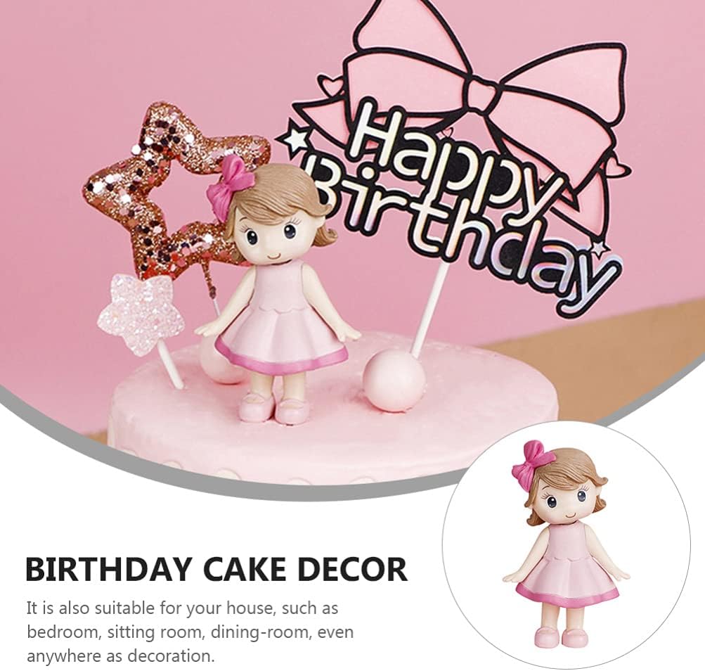 STOBOK Cake Dessert Ornament Doll Cakes Toppers Girls Princess Figurine Dolls Birthday Party Cakes Toppers for Kids Birthday Party Cake Decoration Pink Car Decor