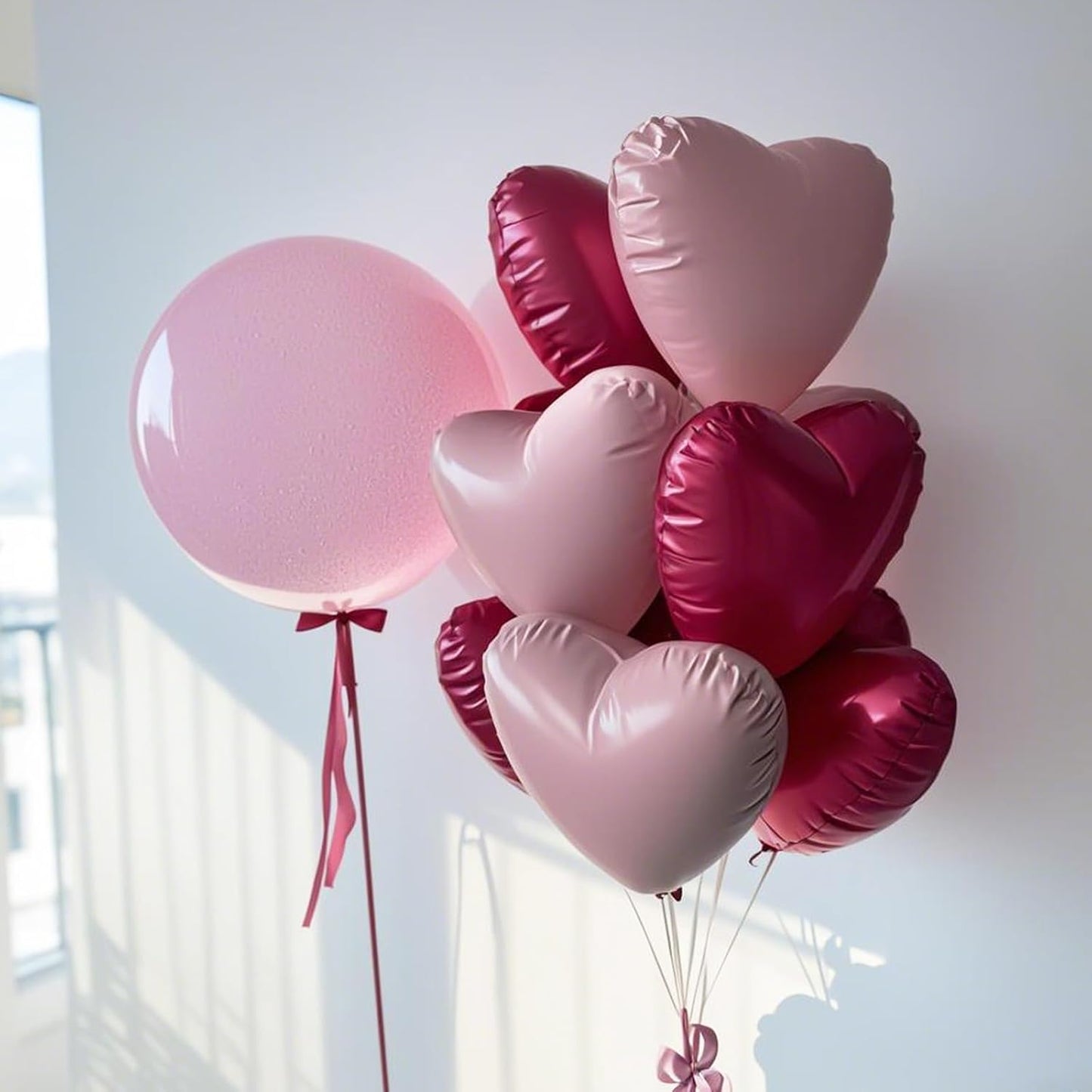 Hot Pink Heart Balloons,12Pcs 18 Inch Pink Foil Love Heart Shaped Balloons for Wedding Bridal Engagement Anniversary Birthday Party Celebration Baby Shower Valentines Day Decorations