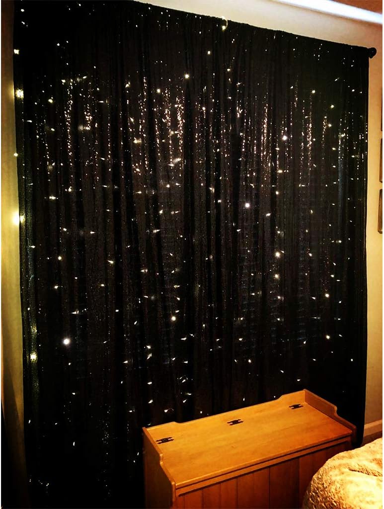 Eternal Beauty Black Sequin Backdrop, 4x7 Ft Halloween Glitter Background Curtains for Shimmer Photography Party Wedding Birthday Back Drop Decor