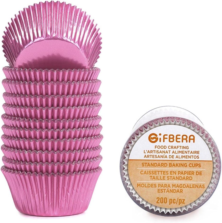 Gifbera Standard Pink Foil Cupcake Liners Wrappers Baking Cups 200 Count, Pink