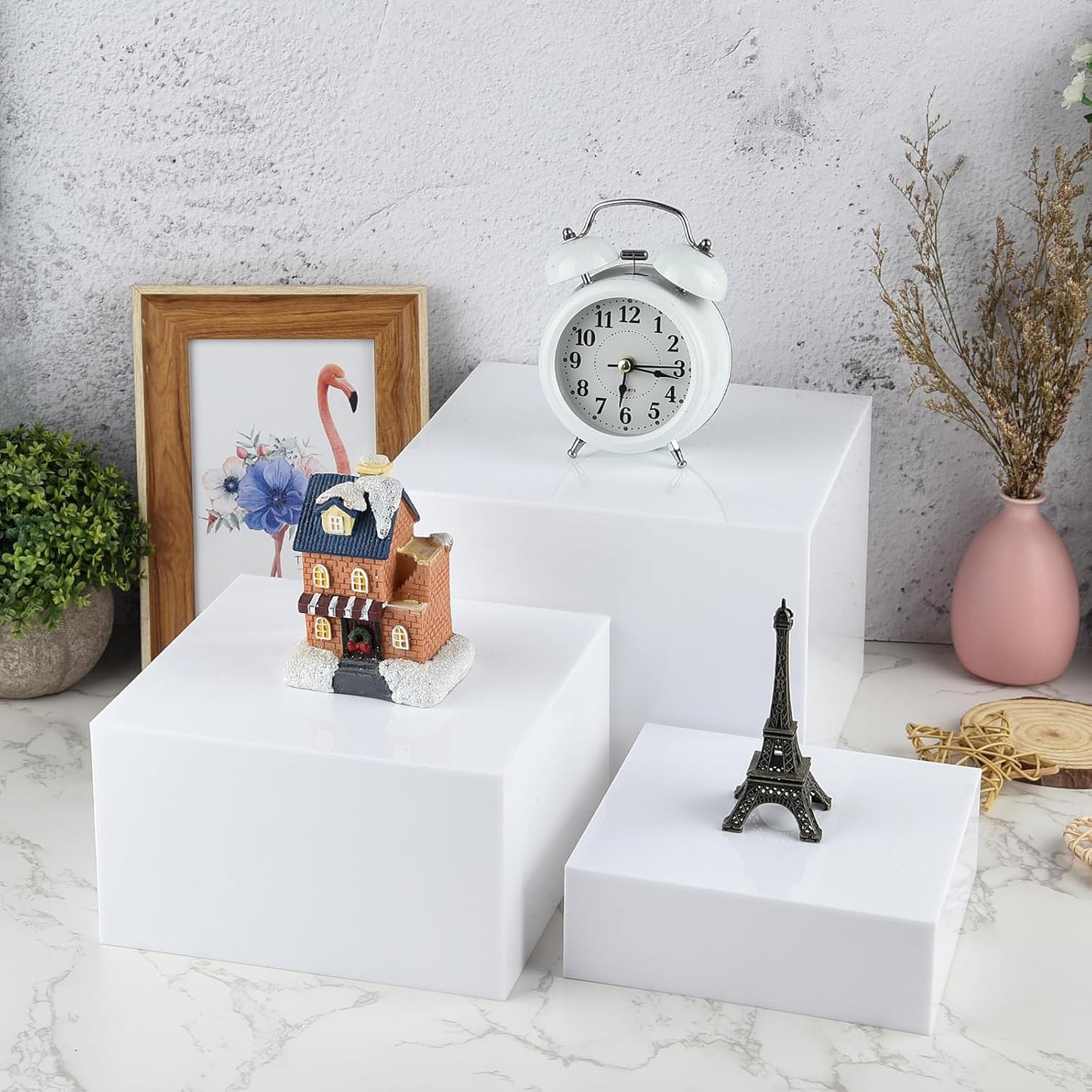 3Pcs White Buffet Risers Acrylic Boxes Display Food Risers for Buffet Table Platter Parties Weddings Catering Dessert Collectibles Figures Show ( 6''x7''x8'')