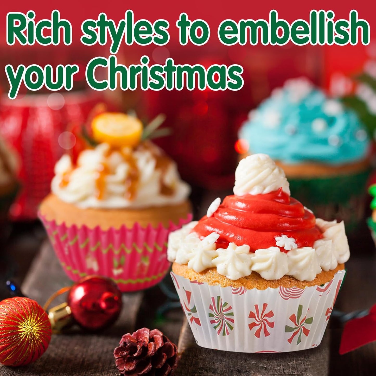 600 Count Christmas Cupcake Liners for Baking Red Green Muffin Mini Holiday Cupcake Liners for Christmas Holiday Birthday Party Candy Make Baking Supplies