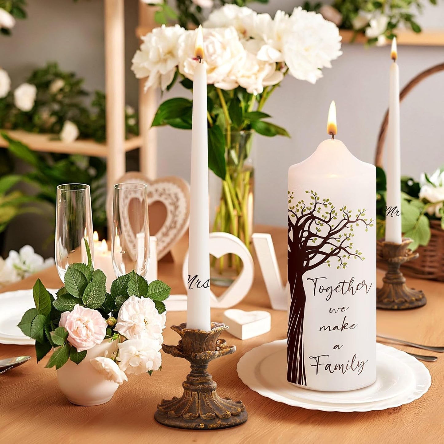 Frienda Unity Candles for Wedding Ceremony Set Wedding Unity Taper Candles Catholic Religious Ceremony Accessories(Tree Style)