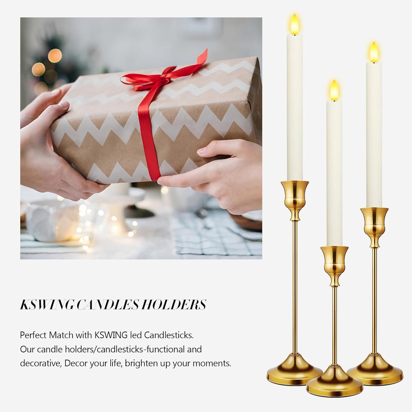 Candlestick Holders 6 PCS Metal Taper Candle Holders, KSWING Gold Candle Stick Holders Set, Perfect for Table Centerpiece Mantel Party Wedding Christmas Home Decor, Set of 6