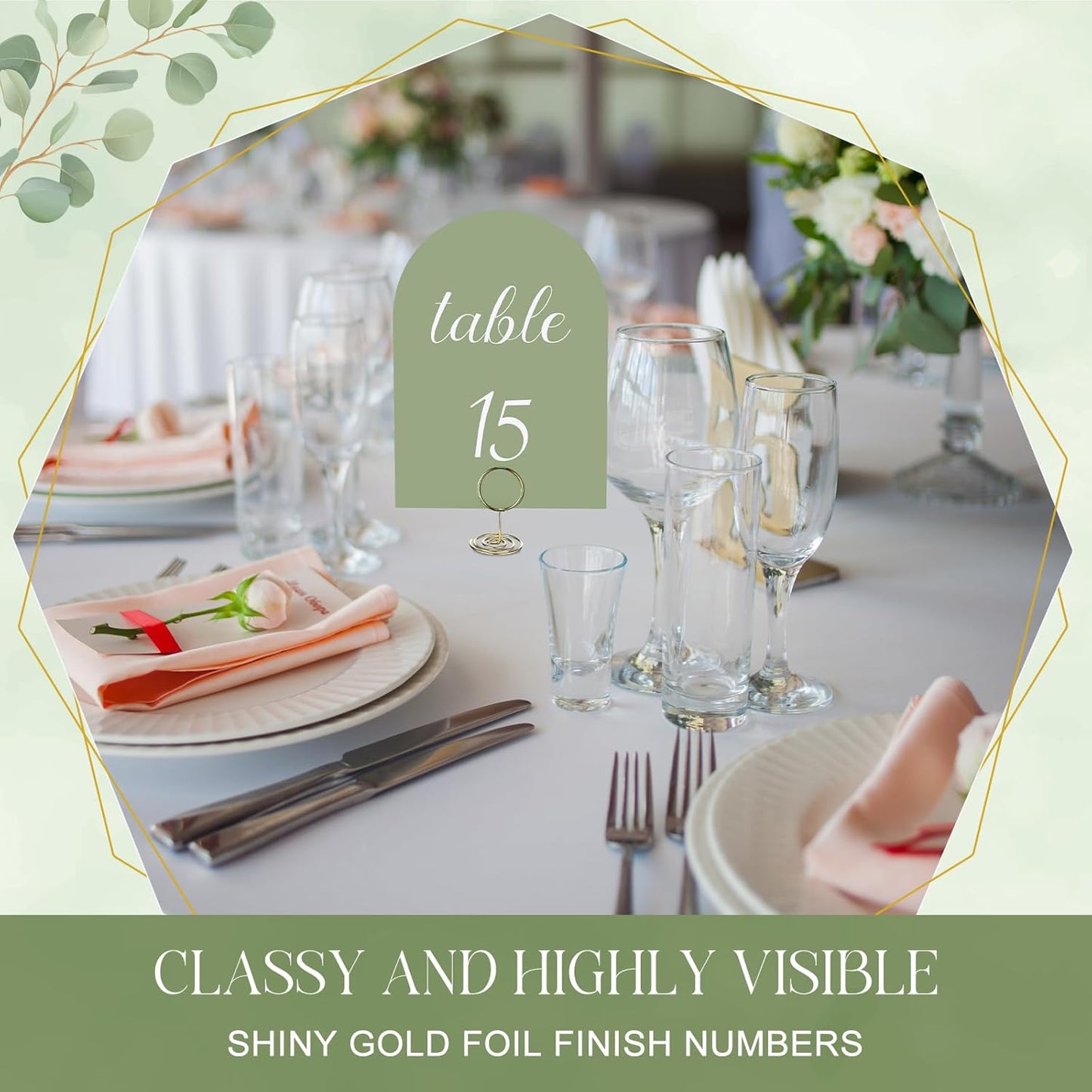 Green and White Table Numbers 1-30 with Head Table Number Card and Holders, 5 x 7 Inch Arched Place Seating Sign Double Sided for Wedding Reception Anniversary Birthday Party Restaurant
