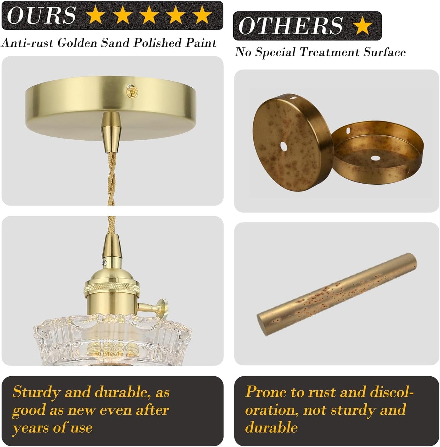 Vintage Pendant Light - Gold Hanging Lamp with French Floral Glass Shade, 70-Inch Adjustable Cord for Kitchen Island, Dining Room, Bedroom, Over Table (Hardwired)