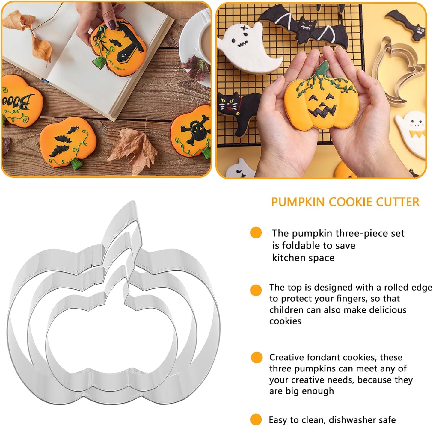 Pumpkin Cookie Cutters Set,3.54", 3.2", 2.87"- 3Pcs Halloween Thanksgiving Fruit Cookie Cutters for Holiday Party Decoration,0.98" Height