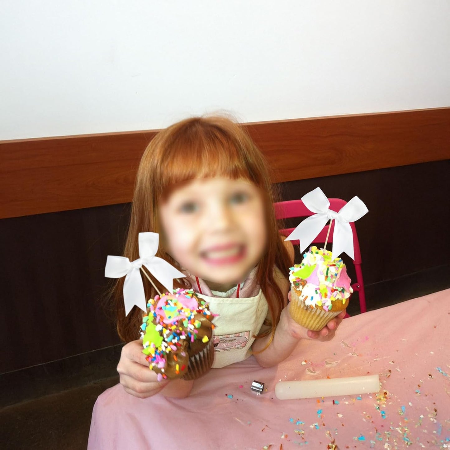 Ephlyn 24Pcs White Bow Cupcake Toppers Bow Cake Topper Birthday Decorations Mini Bowknot Cupcake Picks for Coquette Theme Party Decoration Bachelorette Bridal Engagement Wedding Party White