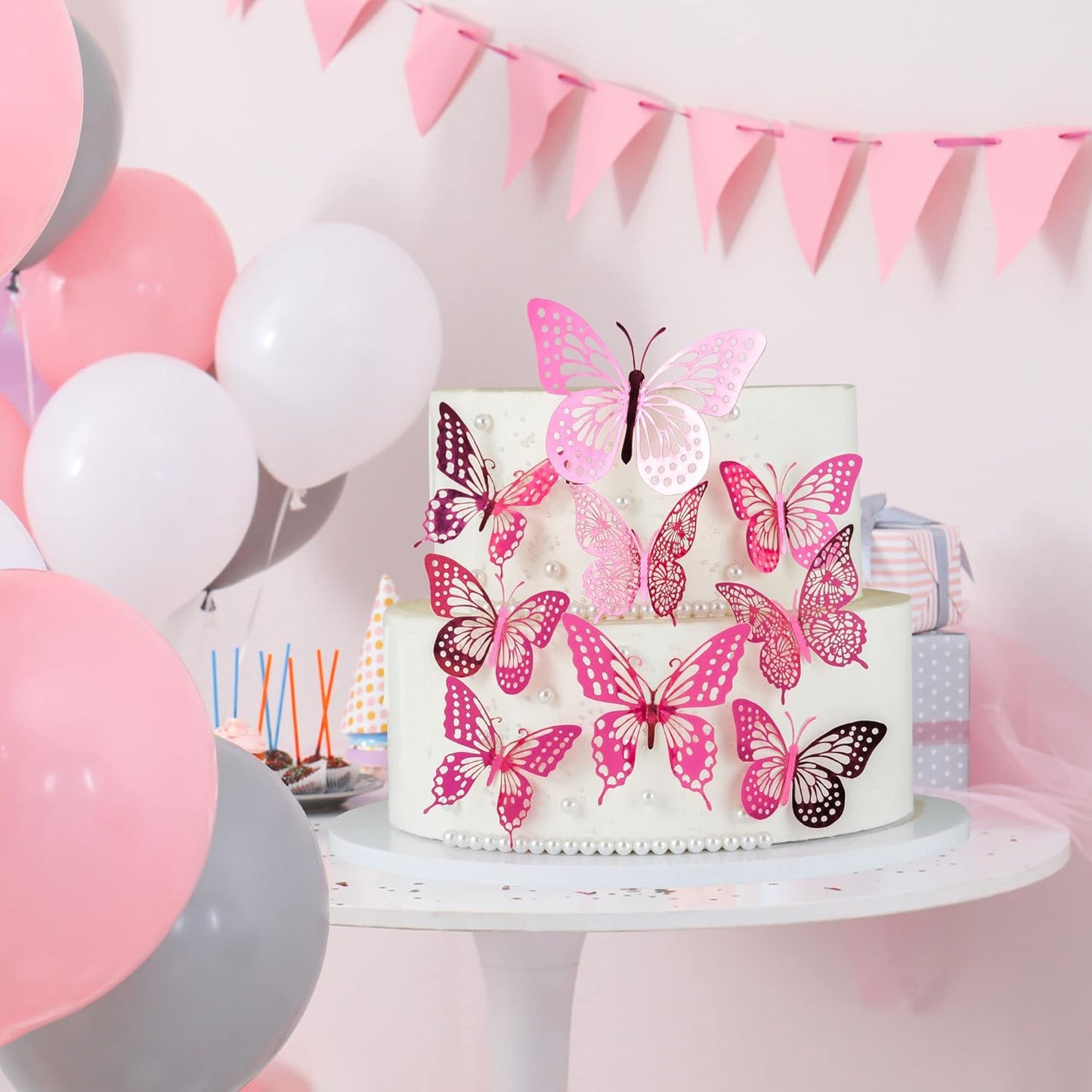 Gyufise Rose Butterfly Cupcake Toppers Hollow Art 3D Butterfly Cupcake Decorations Baby Shower Wedding Anniversary Kids Birthday Party Cake Wall Decorations Supplies 36Pcs