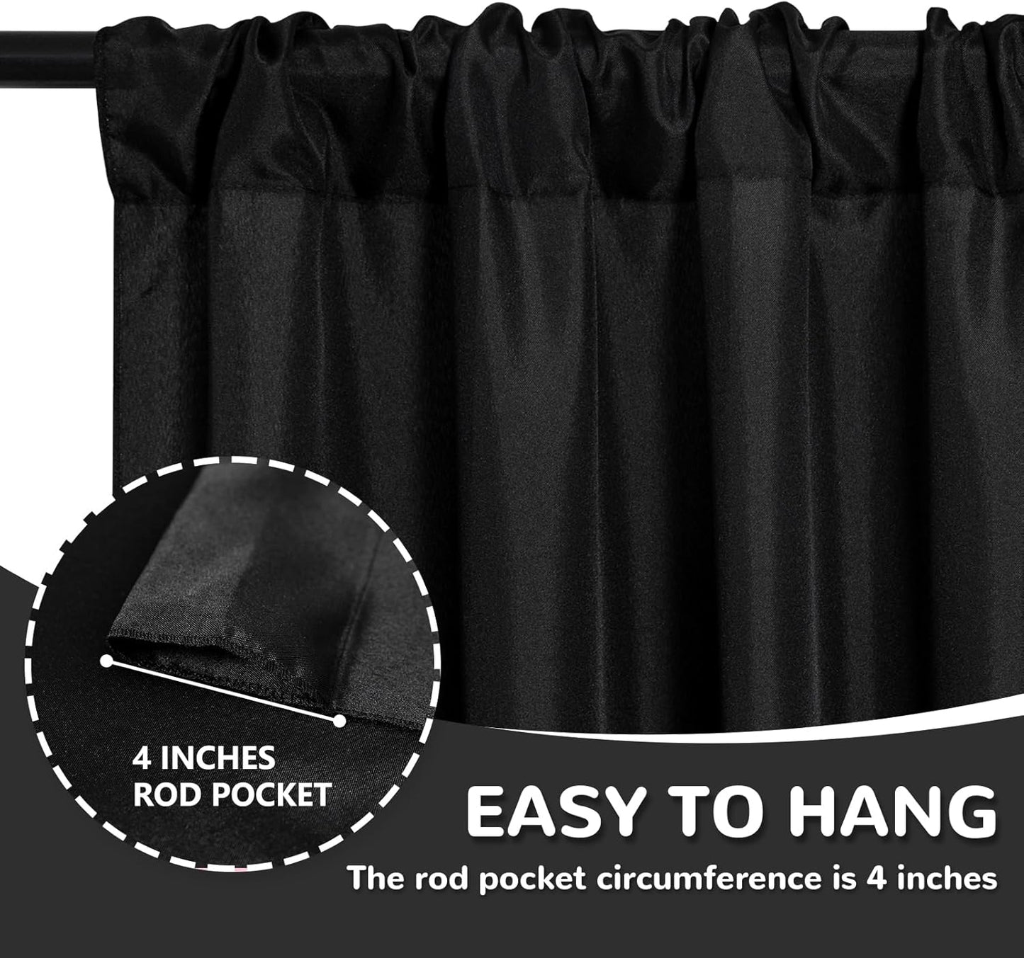 MEETSKY Black Backdrop Curtains for Parties - 10ft x 8ft Party Photo Background Curtain Rod Pocket Fabric Drapes Panels for Boys Birthday Holiday Home Halloween Decoration, 5ft x 8ft, 2 Panels