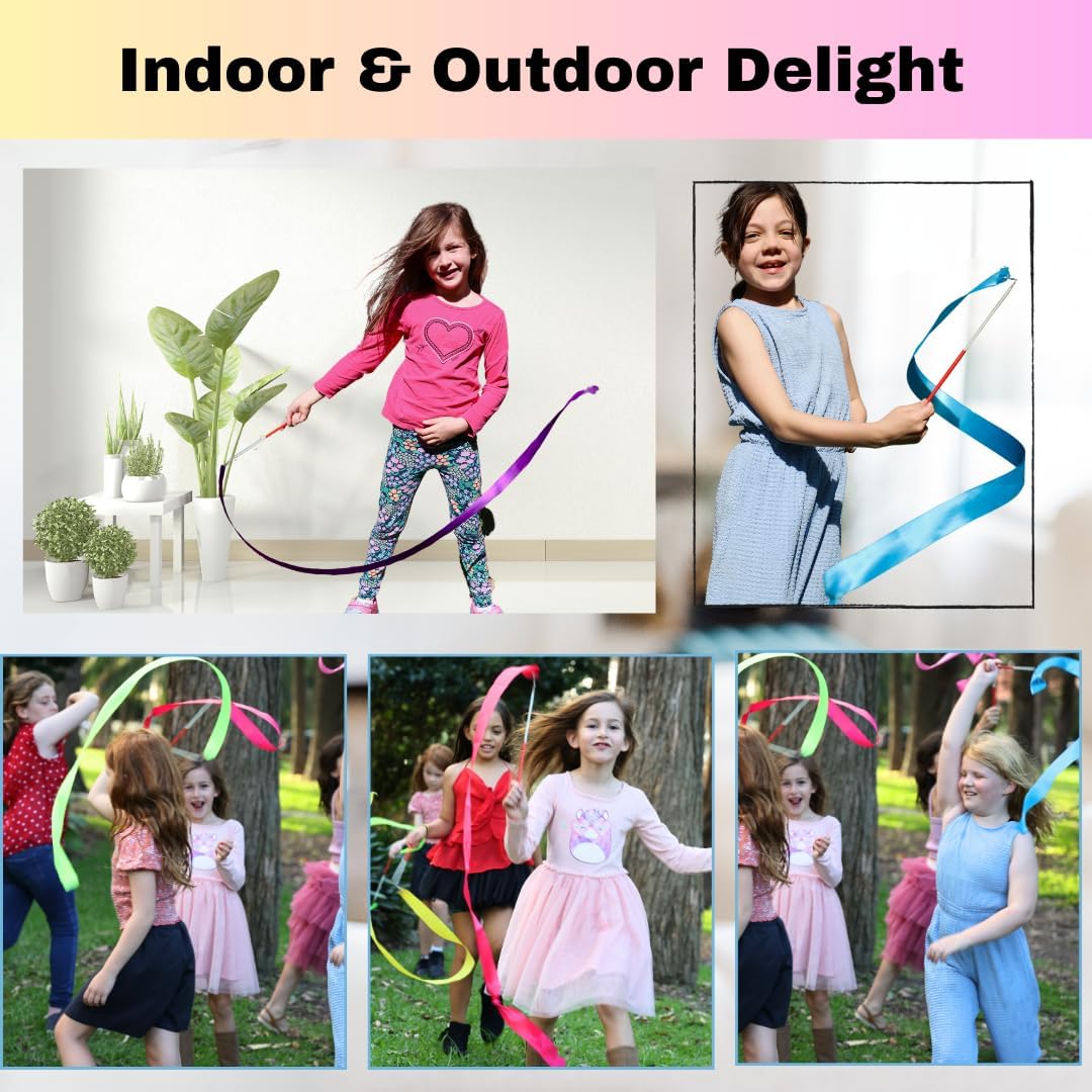 Ribbon Dancing Wands 20pcs Pack, Party Favor for Girls Birthday Party Supplies, Gymnastic Party Favors for Kids Outdoor Games (Mixed Color with White Handle, 20pcs set)