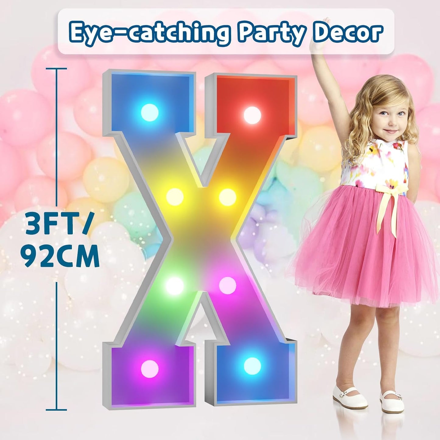 imprsv 3FT Colorful Marquee Light Up Letters X, 18 Colors Light Up Sign Alphabet Sign with Remote, One Letters First Birthday, Large Letters for Birthday Engagement Anniversary Wedding Party Decor