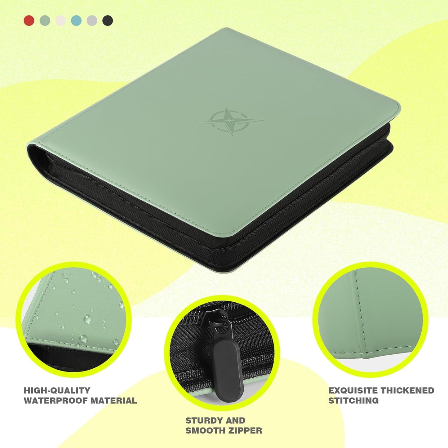 20-Pocket Card Binder, Trading Card Binder Holds 2000 Cards, Premium Zippered Trading Card Album Compatible with TCG, Game & Sports Cards (Soft Green)