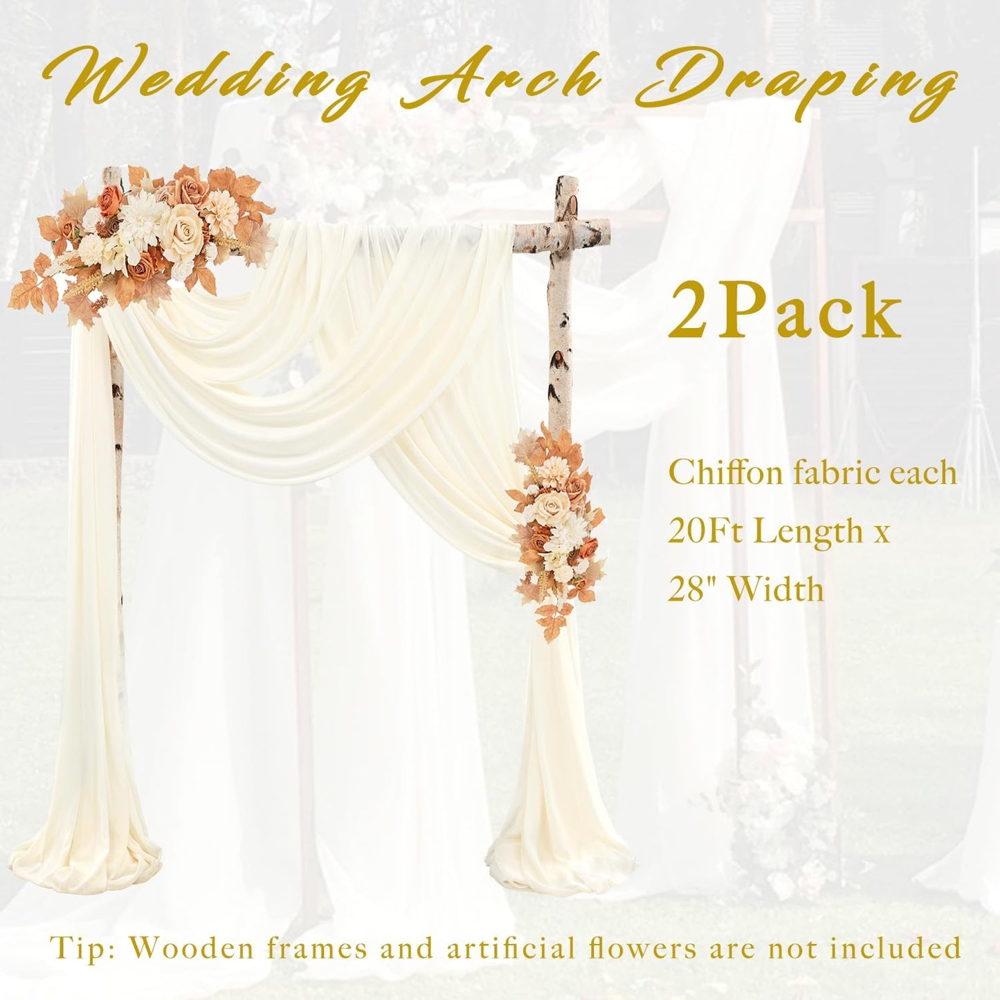 Wedding Arch Draping Fabric 2 Panels 20Ft Length x 28" Width Ivory Arch Drapes Chiffon Fabric Sheer Curtains Backdrop for Party Bridal Ceremony Ceiling Decor Wedding Stage Reception Decorations