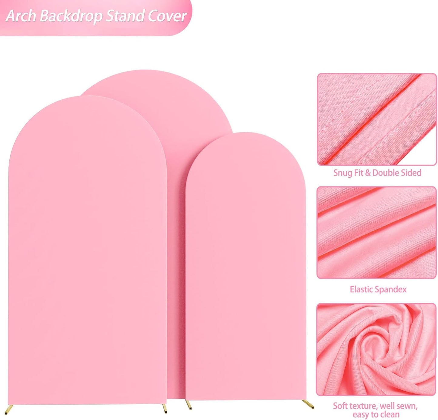 Wokceer Wedding Arch Cover (7.2FT, 6.6FT, 6FT) Set of 3 Spandex Fitted Wedding Arch Stand Covers for Round Top Chiara Arch Backdrop Stands Cover for Birthday Party Ceremony Banquet Decor Pink