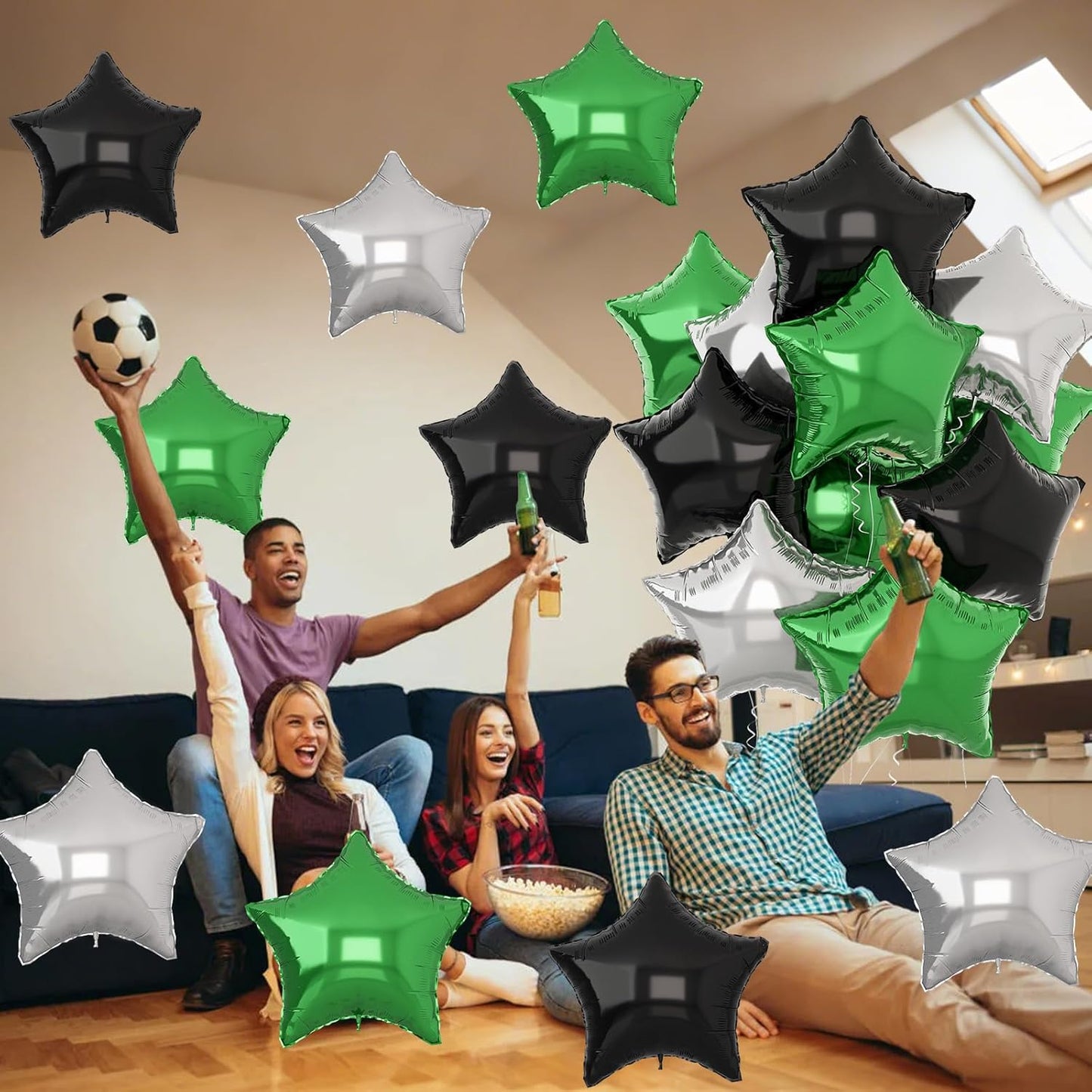 Green Black Star Balloons, 18Inch Balck Olive and Silver Stars Shape Foil Balloons Helium, 12Pcs Green Pentagram Mylar Party Decoration for Boy Men Birthday Graduation Video Games Soccer Party Supplie