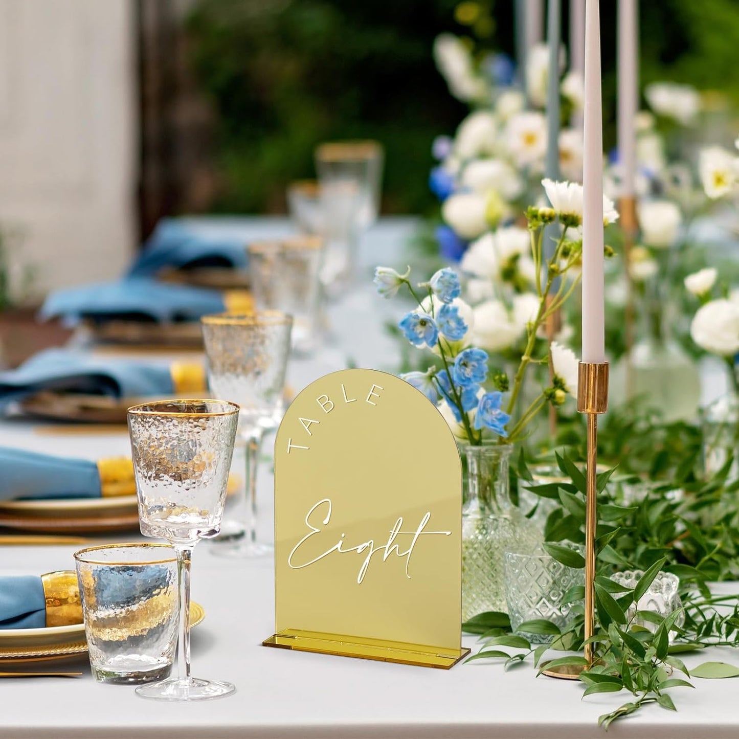 Gold Mirror Arched Wedding Table Numbers with Stands 1-30, 5x7 Inch Acrylic Arch Sign with Holder, Gold Arch Acrylic Table Numbers for Wedding Reception(1-30, 5"x7")