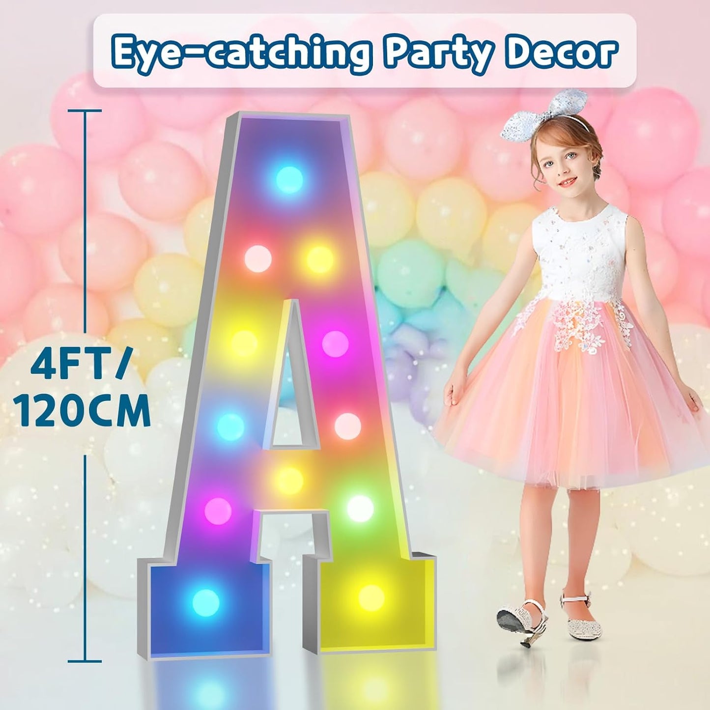 imprsv 4FT Colorful Marquee Light Up Letters A, 18 Colors Light Up Letters Alphabet Sign with Remote, Marry Me Light Up Sign, Large Letters for Birthday Engagement Anniversary Wedding Party Decor