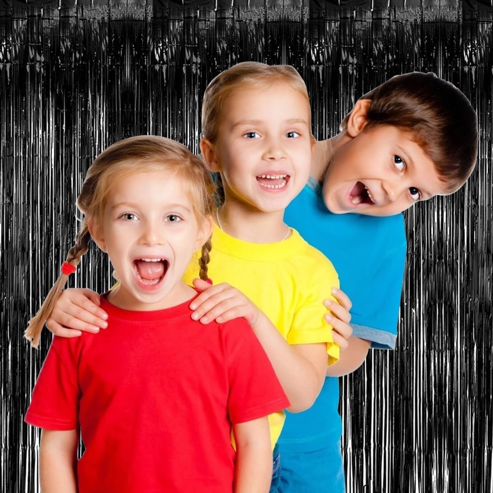 10 Pack Black Party Streamers Backdrop Tinsel Foil Fringe Curtains Halloween Birthday Party Decorations Graduation Wizard Party Supplies