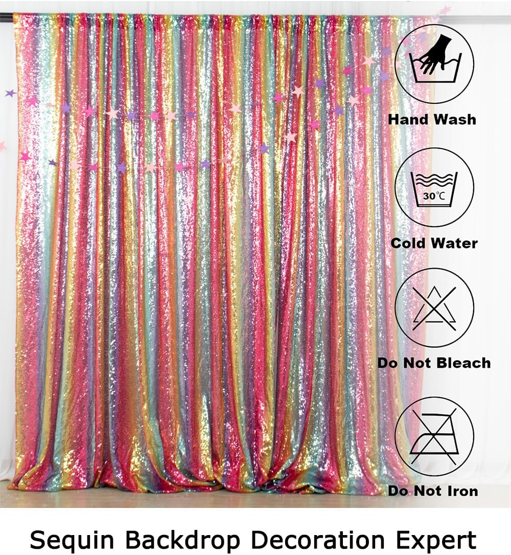 ShinyBeauty Rainbow Sequin Curtain Backdrop 5FTX10FT Sequin Wedding Backdrops for Photography Rainbow Shimmer Curtains Payette Sequin Backdrop Background
