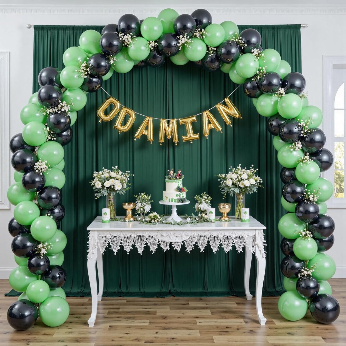30 ft x 10 ft Wrinkle Free Hunter Green Backdrop Curtain for Parties, Polyester Dark Green Photo Backdrop Drapes 6 Panels 5x10ft for Baby Shower Wedding Birthday Party Photography Curtains