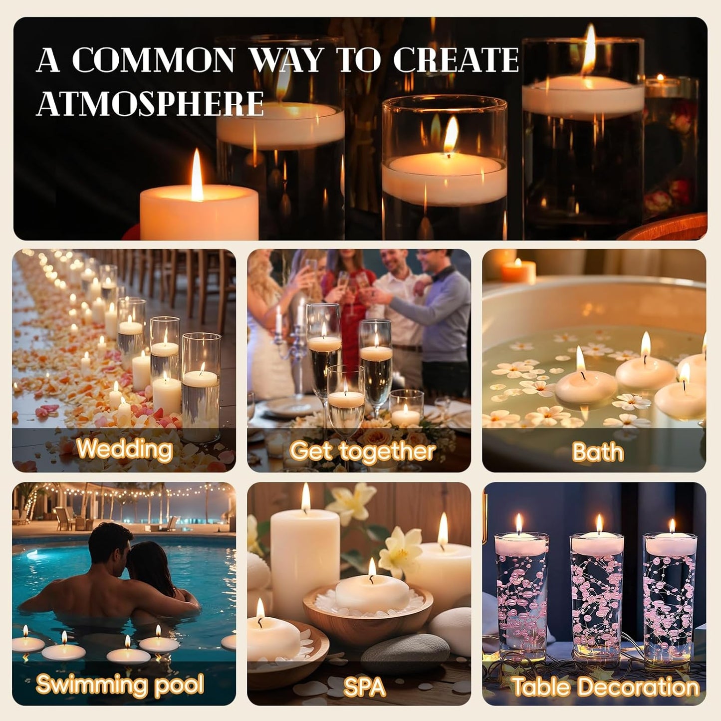 3 inch White Floating Candles, 48 Pack Unscented Floating Candle,8-9 Hours Burning Floating Candles for Centerpieces, Water Candles for Cylinder Vases, Wedding, Party, Pool