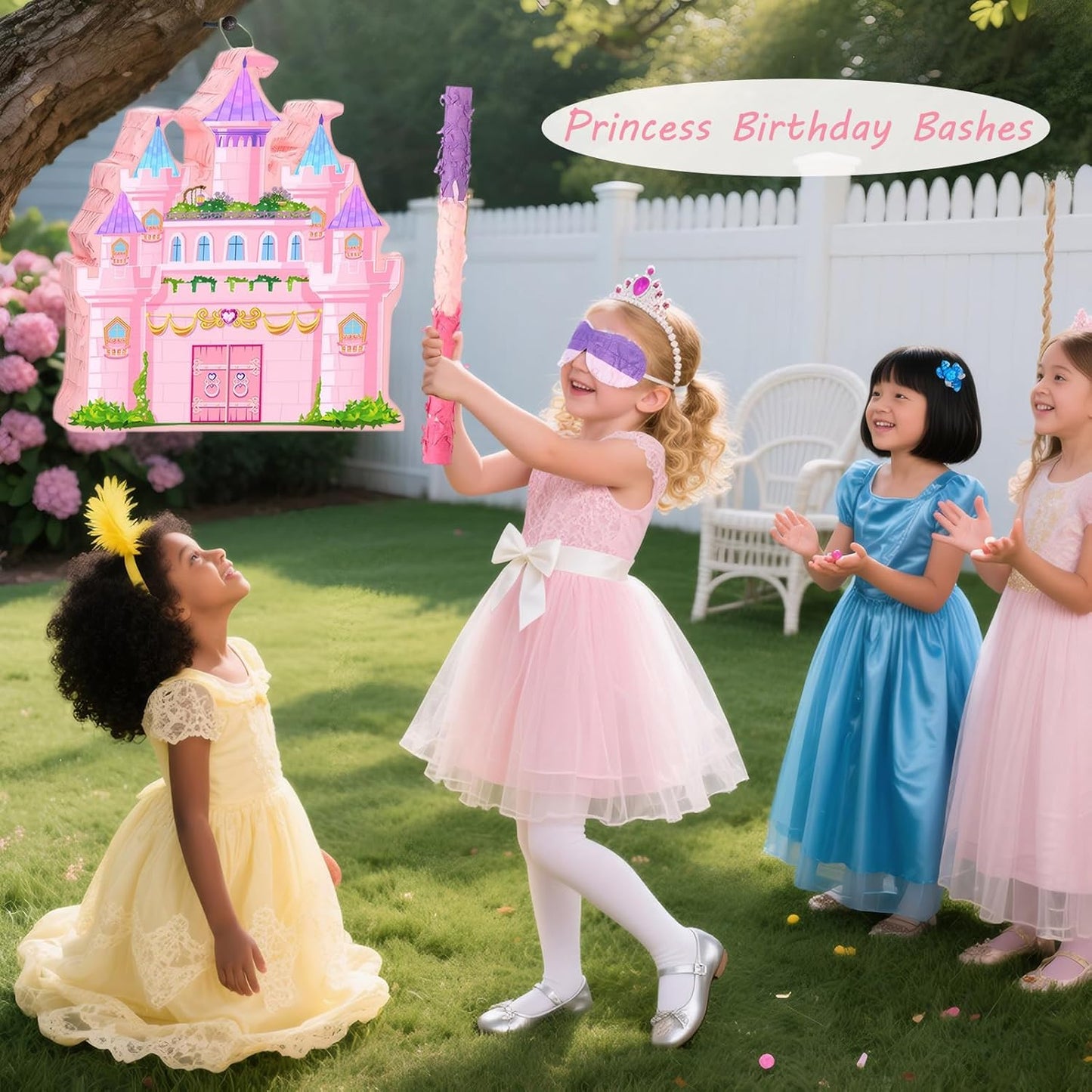 Princess Castle Pinata for Girl Birthday Party Supplies Pink Decorations Fairy Cardboard Castle Piñatas Games (Pink)