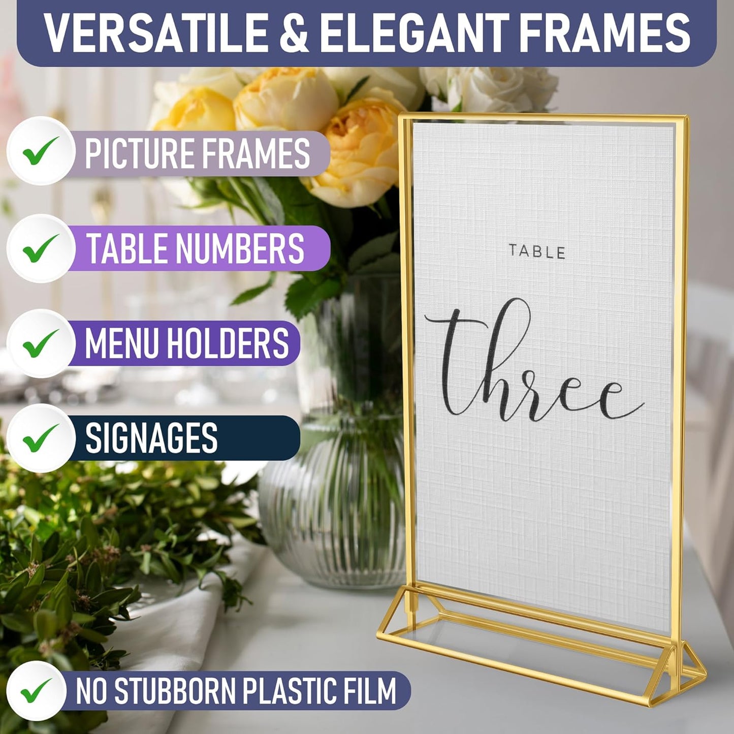 Gold Picture Frames Double-Sided, 6-Pack 8.5x11 Acrylic Table Number Holders, Clear Easel Stands for Signs, Gold Frames for Wedding Table Numbers, Menu Holders, and Photo Displays for Events and Décor