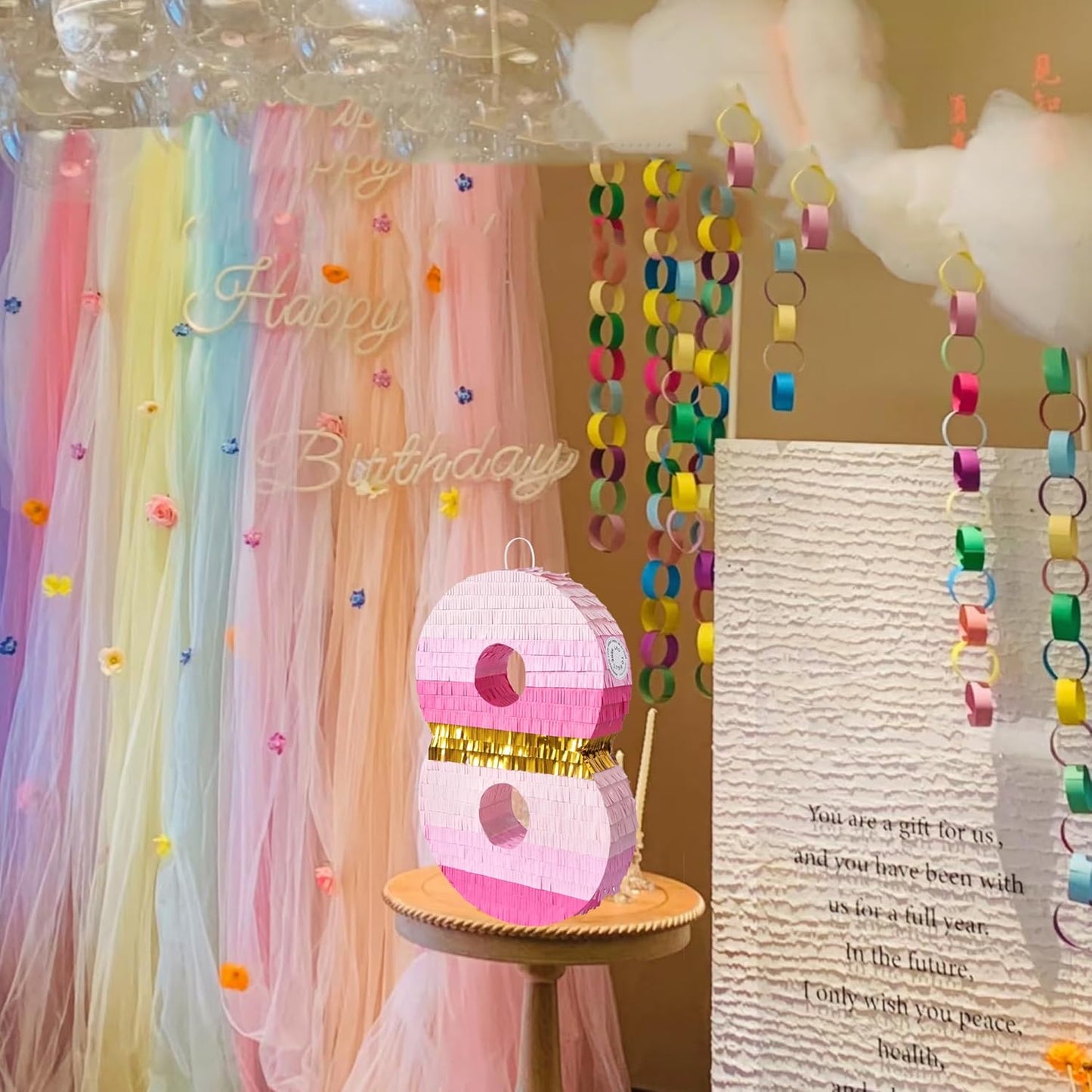 PCFING 20 Inch Number 8 Piñata Pink Gold with 30 Inch Piñata Stick Blindfold Confetti for Boys Girls Adults Birthday Party Decorations, Anniversary Celebration, Fiesta