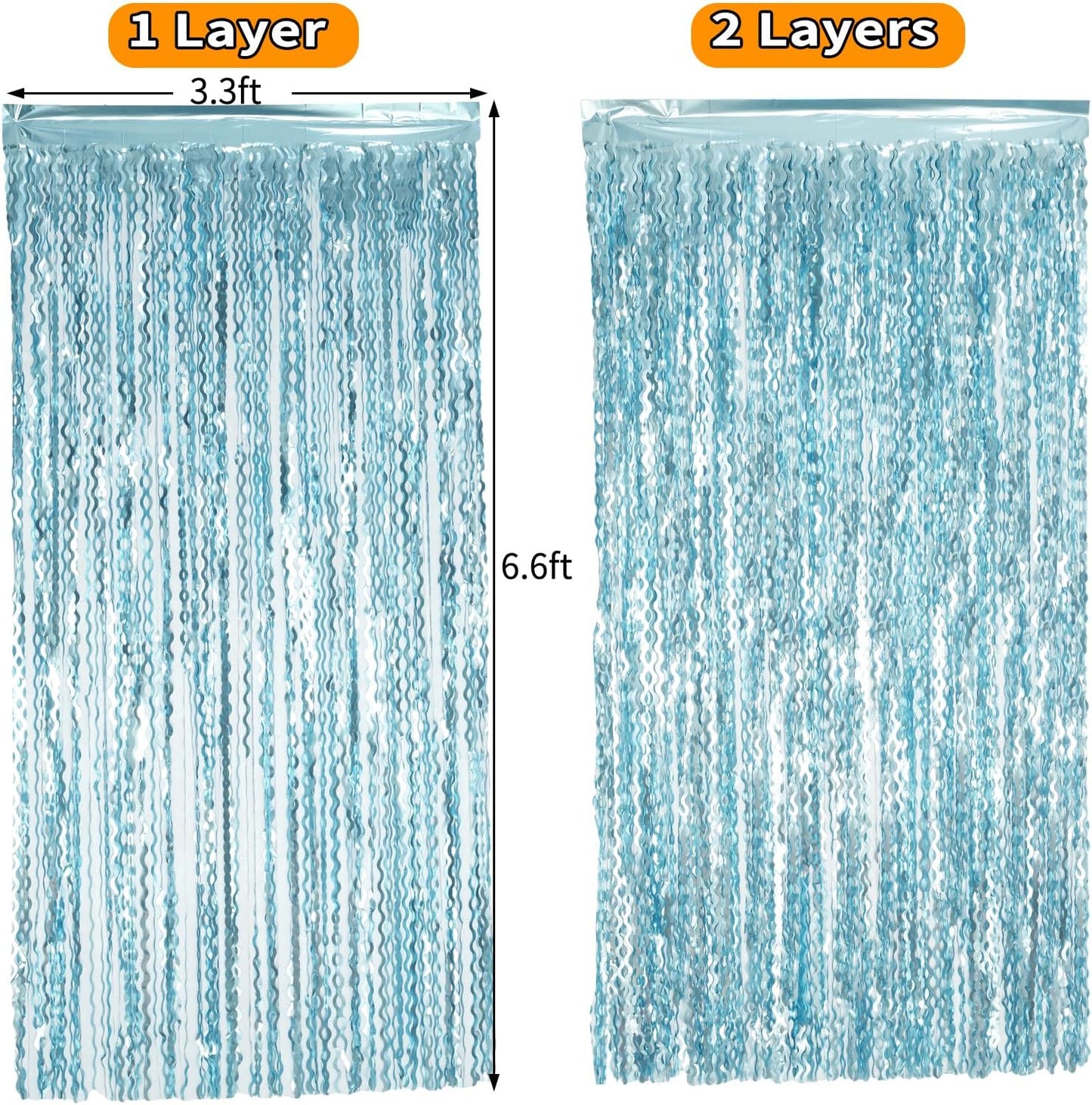 4 Pack Wavy Blue Foil Fringe Curtain 3.3x6.6 Feet | Blue Streamers Tinsel Backdrop for Under The Sea Party Decorations | Ocean Backdrop | Mermaid Birthday Decorations