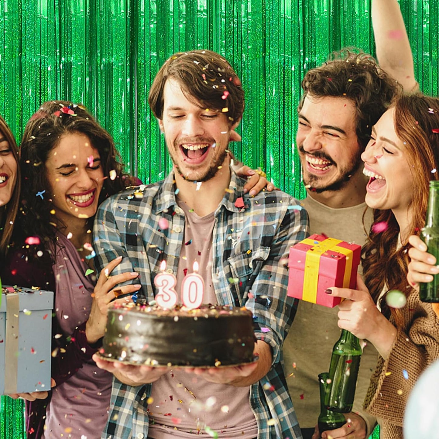 2 Pack Neon Green Birthday Decorations Foil Fringe Curtain Green Streamers for Glow Party Graduation Christmas St. Patrick's Day Streamers Decorations Bachelorette Party Accessories for Women