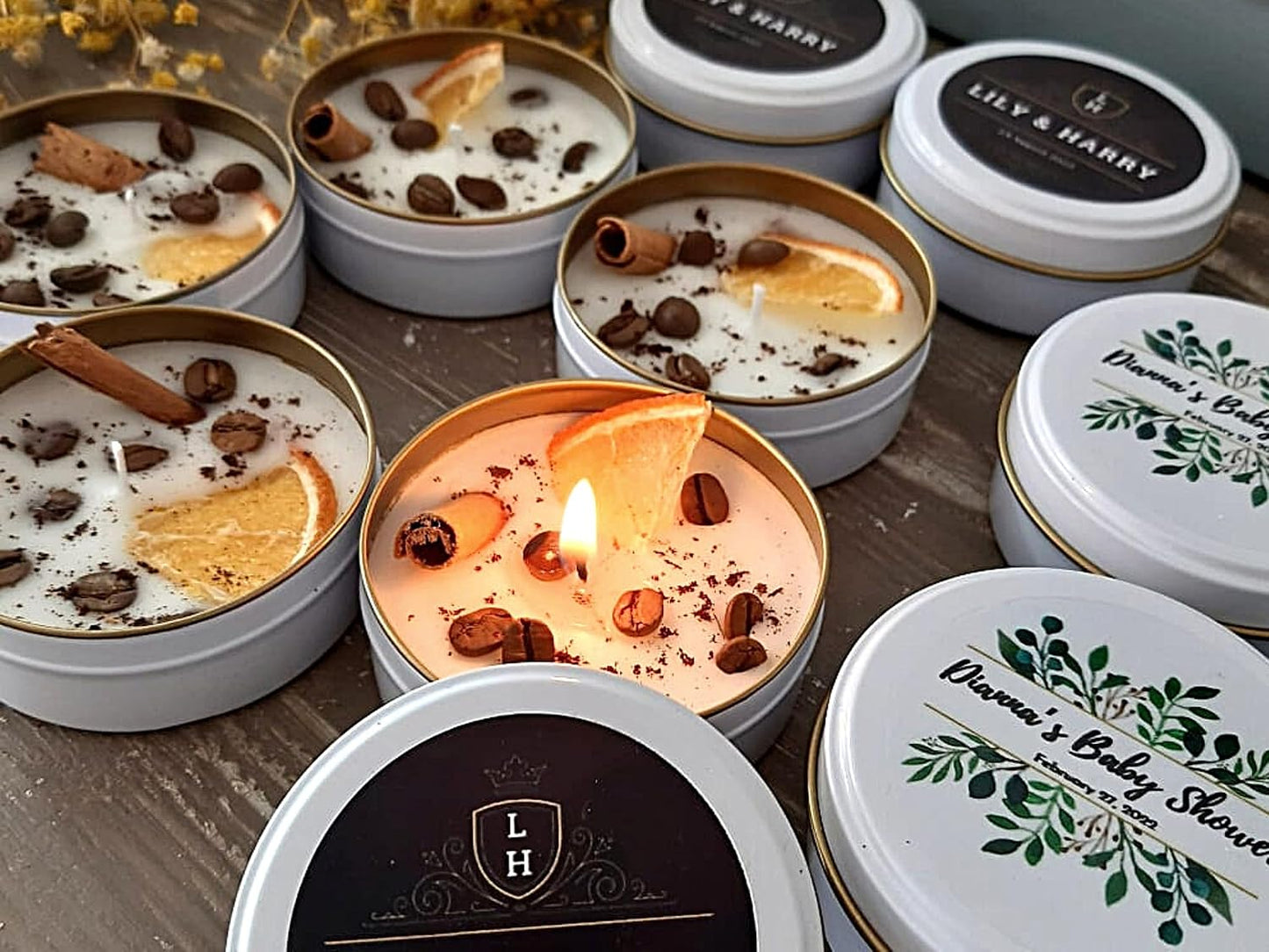 Coffee Scented Soy Wax Candle Favors with Hand-Placed Orange and Cinnamon Stick - Handmade Gift Set for Wedding Guest - Bridal Shower Baby Shower Birthday (80 Pieces)