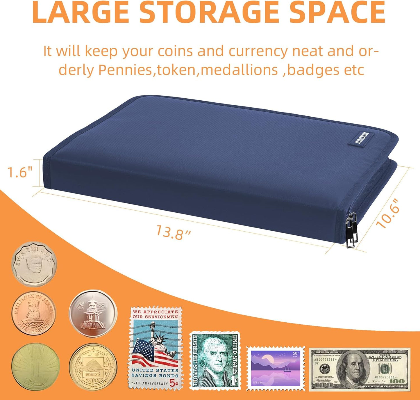 Coin Collection Book Holder for Collectors, 300 Pockets Fireproof Coins Collecting Album & 36 Sleeves Money Storage Case for Coin Currency Collection Supplies, Bill, Pennies, Quarters, Stamp,Blue