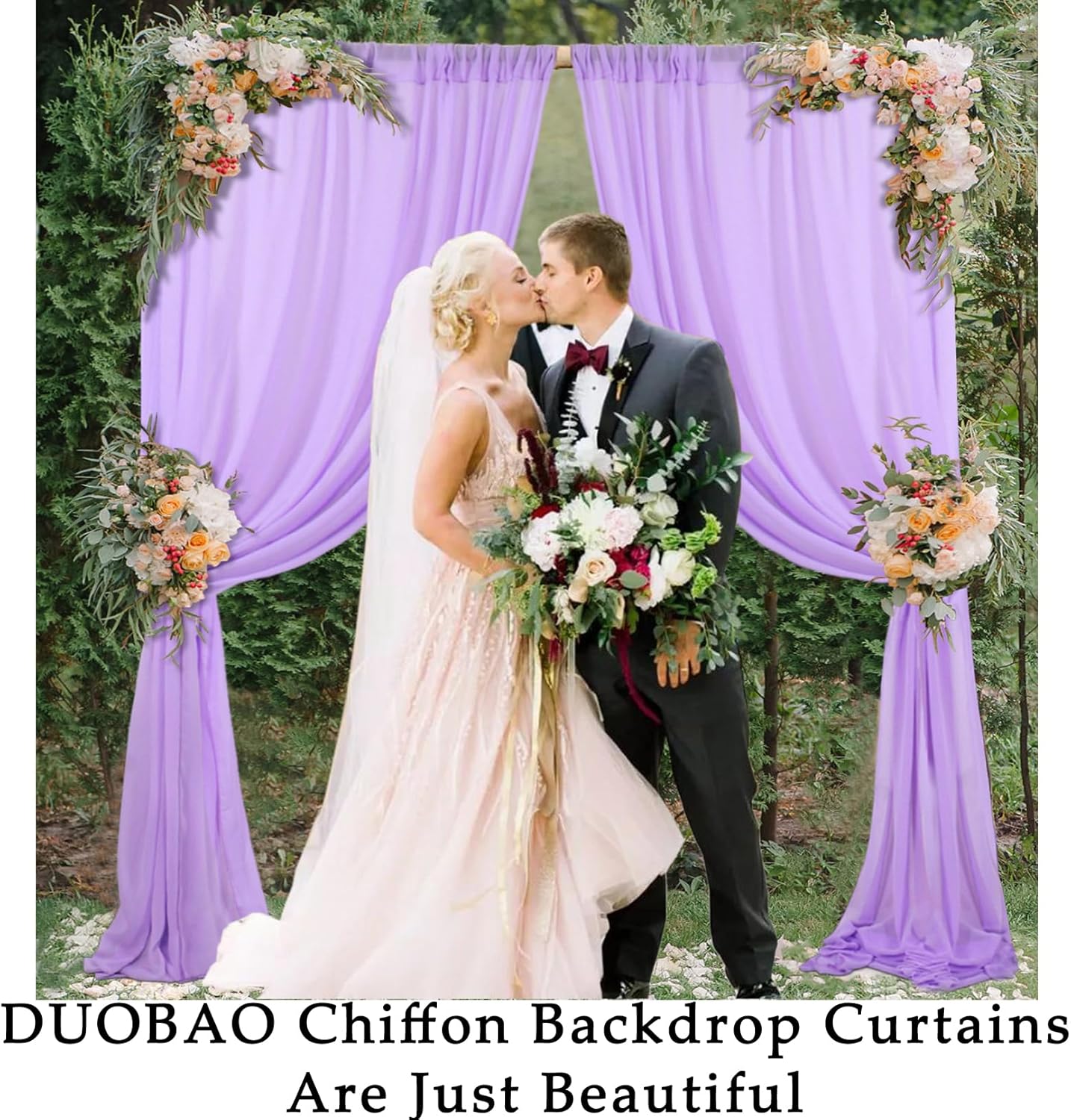 DUOBAO Lavender Wedding Backdrop Curtain Panels Photography Backdrops Drape 2-Pack 58"x96" Light Purple Sheer Chiffon Drapes for Ceremony Living Room Window Decor