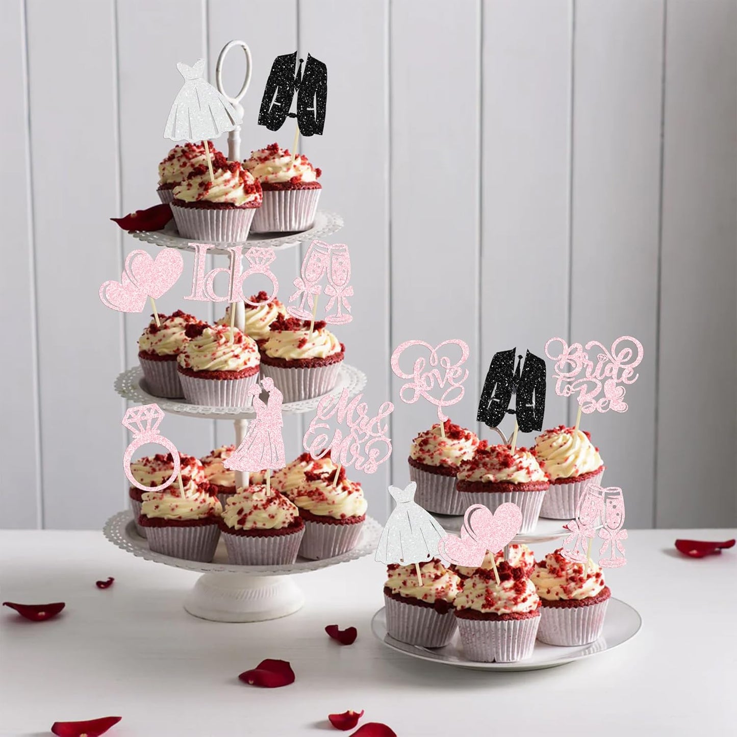 Gyufise 30Pcs Bride to Be Cupcake Toppers Glitter Diamond Ring I Do Love Cupcake Picks Miss to Mrs Bridal Shower Wedding Engagement Bachelorette Cake Decoration Light Pink