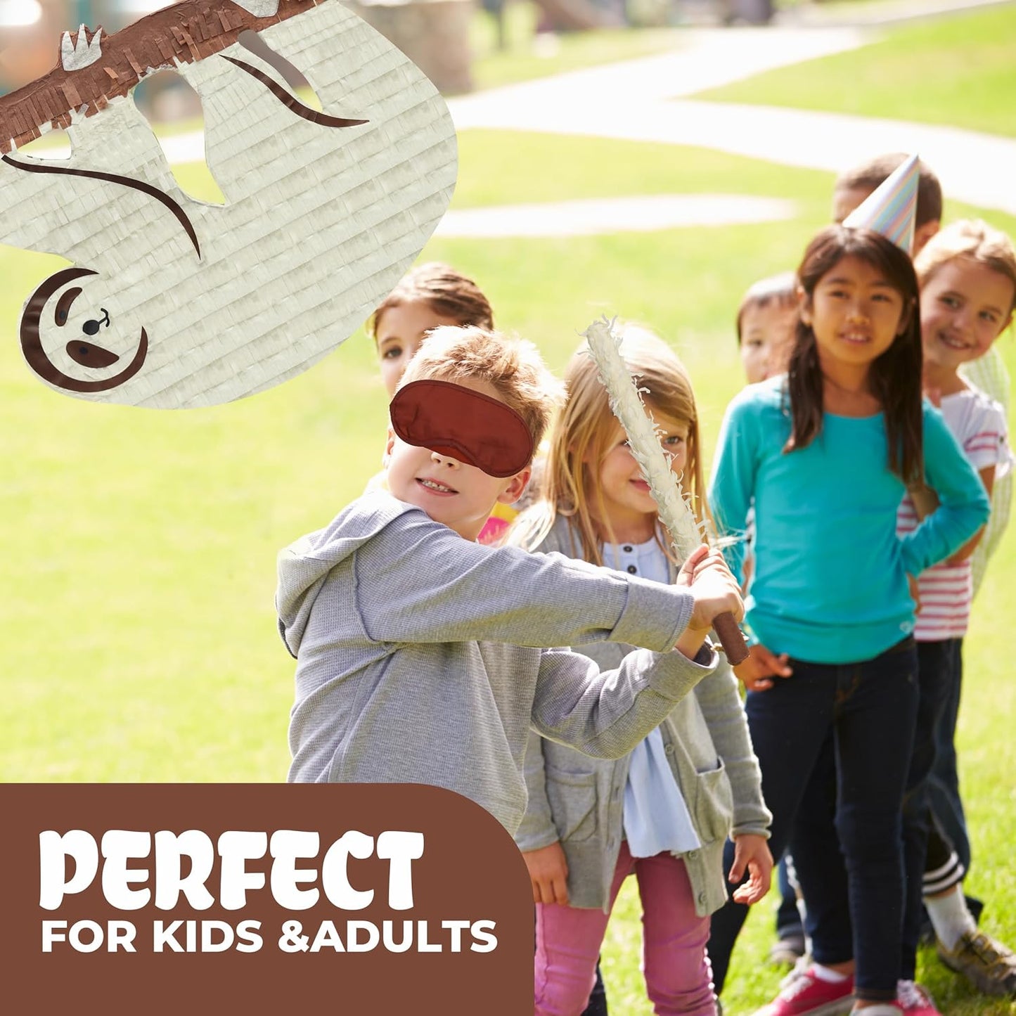 Sloth Pinatas Bundle with a Blindfold and Bat (16x12.5x4 Inches), Perfect for Birthday Parties, Farm Animal Theme Parties, Decorations