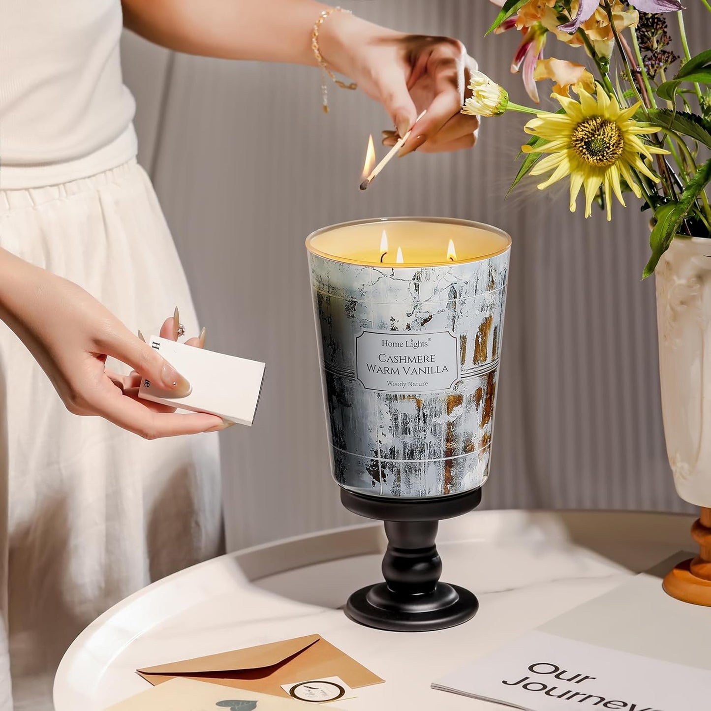 HomeLights Scented Candles for Women & Men, 34oz Candle Jars Aromatherapy 3-Wick Candle, Ideal for Industrial Chic Home Decor and Gifts, Cashmere Warm Vanilla