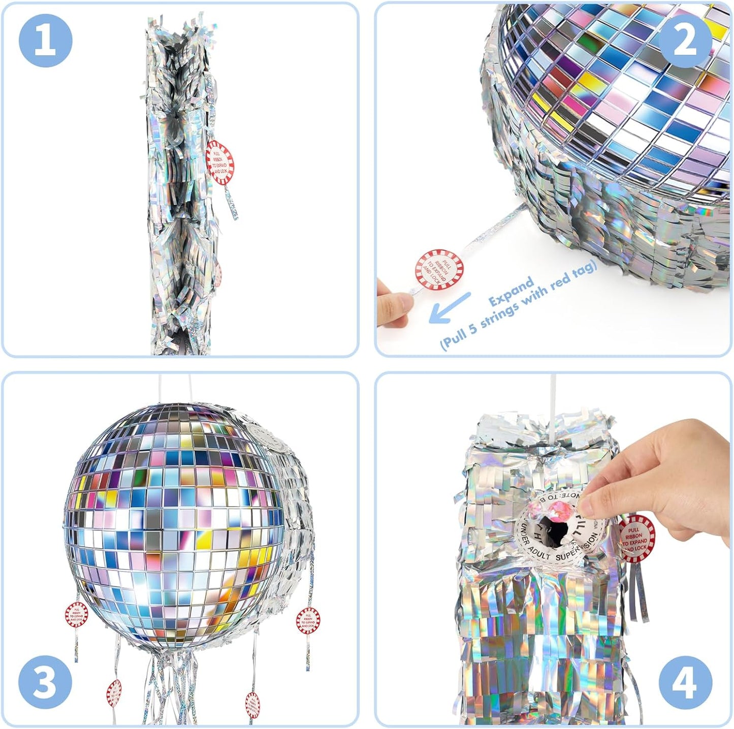 WERNNSAI Disco Ball Piñata - Disco Party Decoration Pull String Mirror Piñata with Bat and Blindfold for Adult Birthday Party Supplies