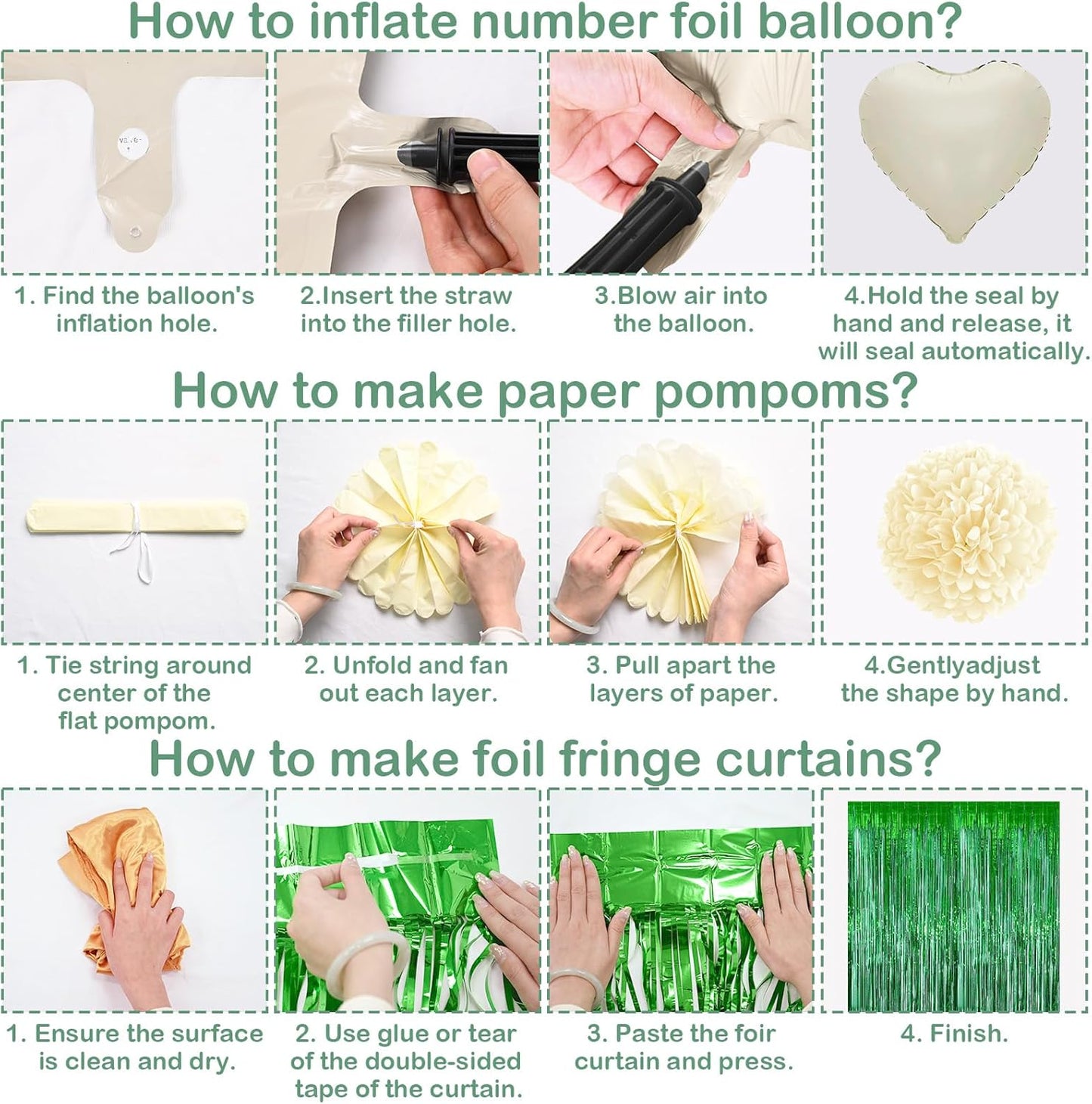 Sage Green 50th Birthday Decorations for Men Gold Number 50 Balloon Nude Gold Happy Birthday Banner Fringe Curtain Paper Pom Poms Olive Green Cream White Sand Star Foil Balloons Party Decor