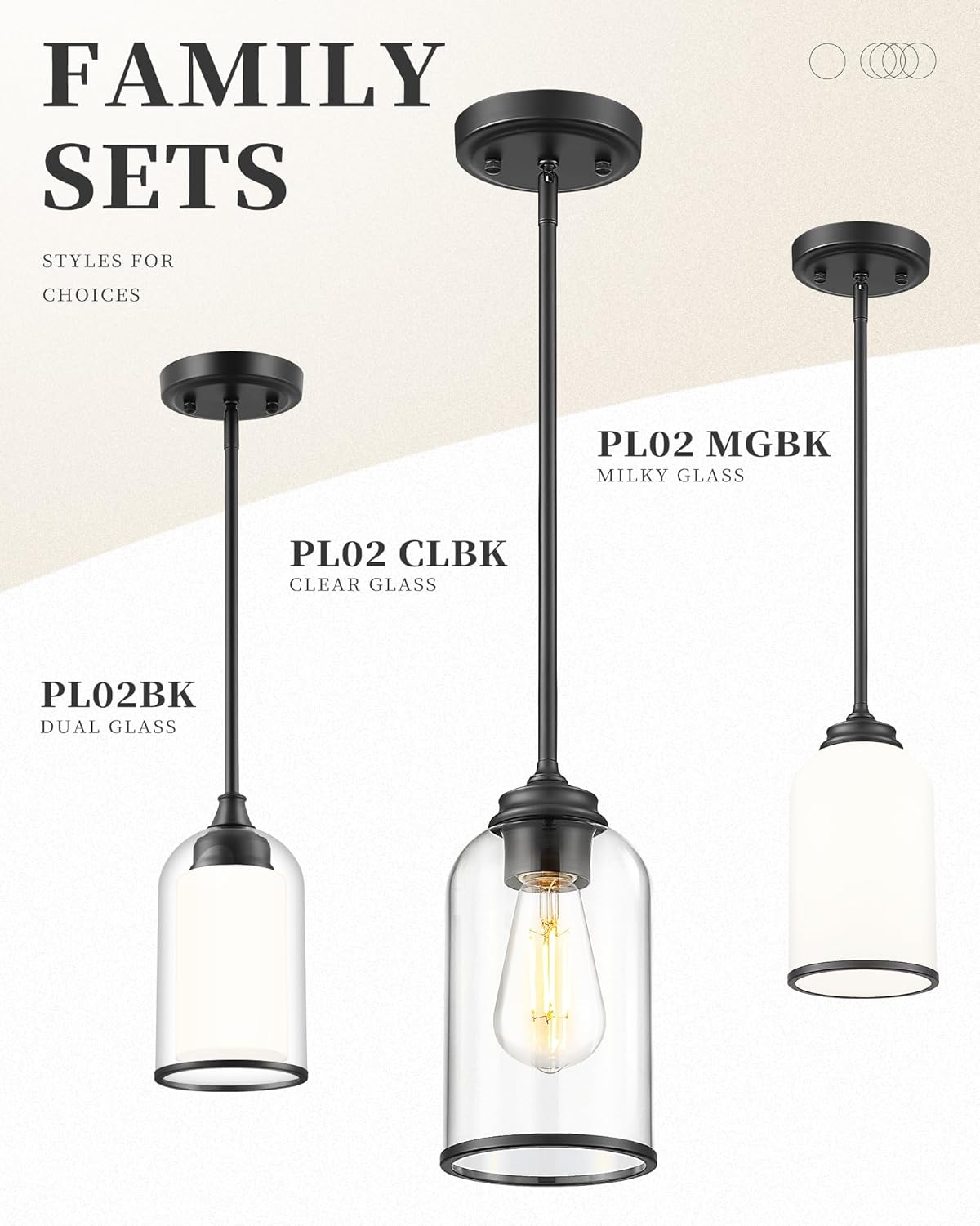 LIROUVET 2 Pack Pendant Lights Kitchen Island, Modern Pendant Lights, Black Hanging Lamp with Clear Glass, Industrial Pendant Light Fixtures for Dining Room PL02 CLBK-2PK