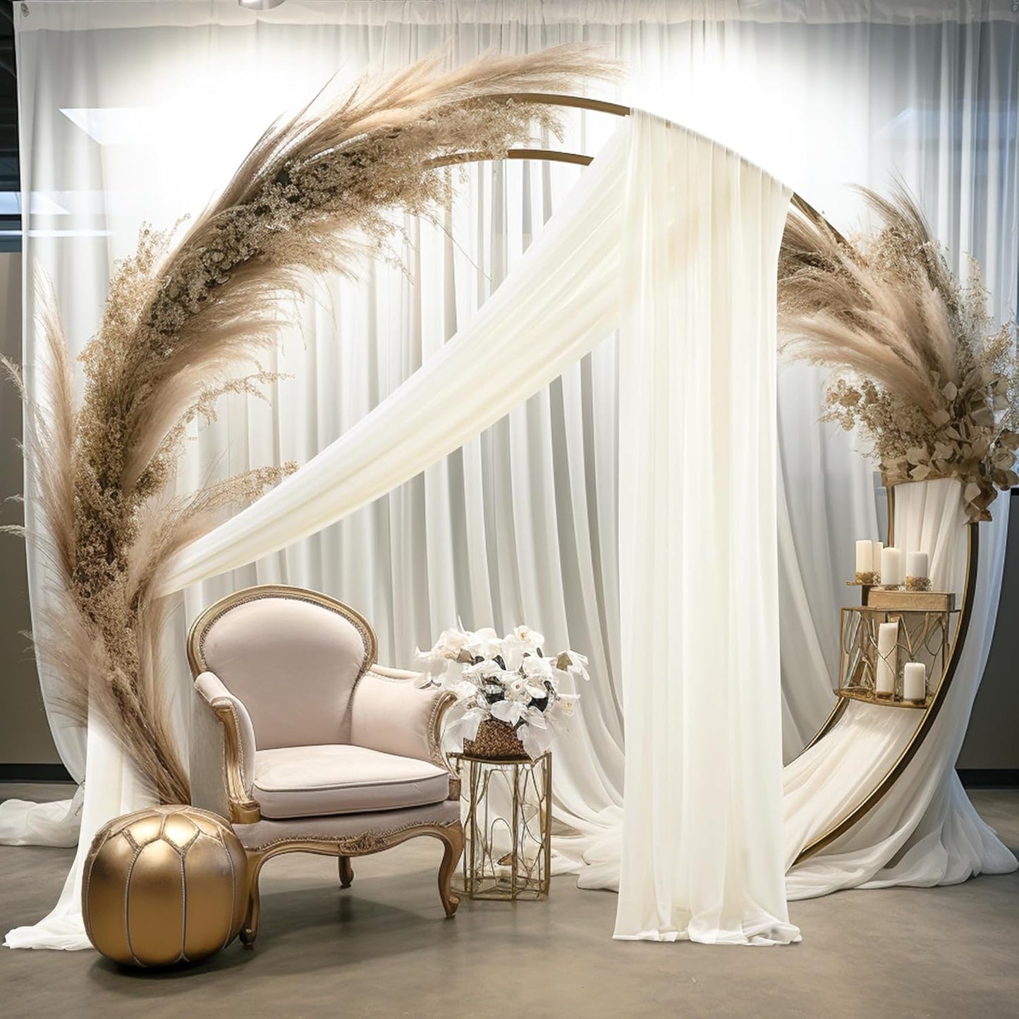 30" x 20Ft Wedding Arch Draping Fabric, 3 Panels Ivory Sheer Curtain Drapes Extra Wide & Long Backdrop Curtains for Wedding Arch Ceremony Birthday Party Decorations