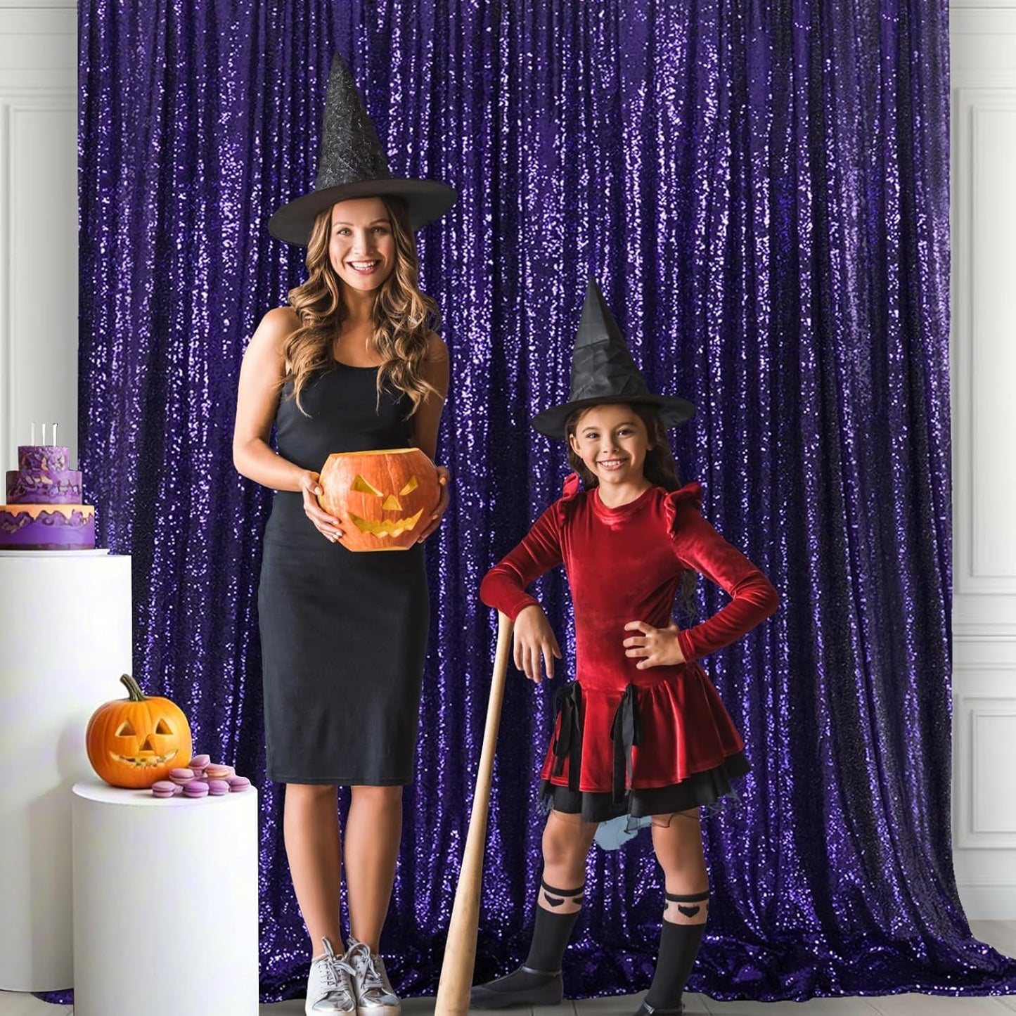 Eternal Beauty Purple Sequin Backdrop, 10x10 Ft Halloween Glitter Background Curtains for Shimmer Photography Party Wedding Birthday Back Drop Decor