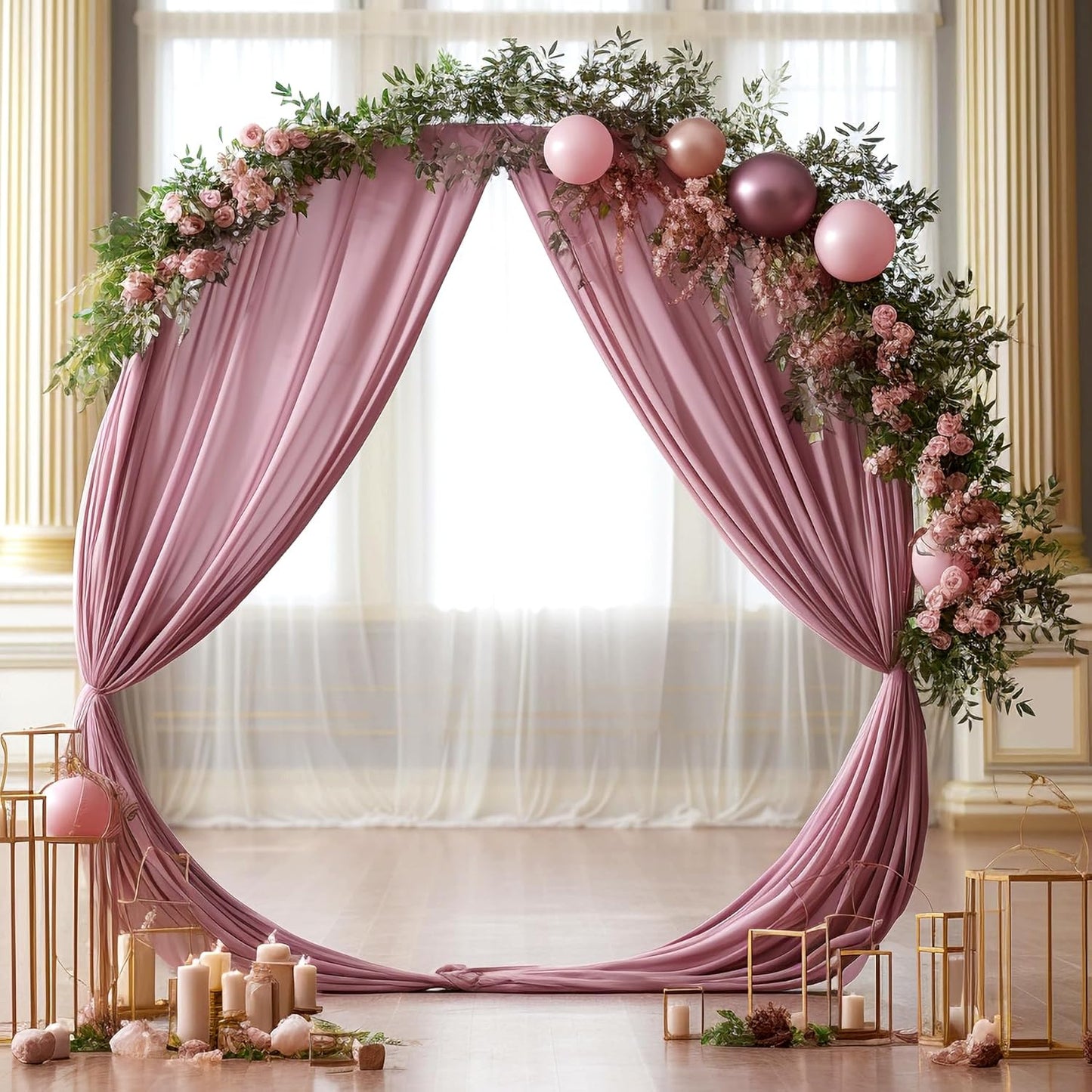 Wedding Arch Draping Fabric, 1 Panel 28" x 19Ft Dusty Rose Arch Drapes Sheer Backdrop Curtain for Wedding Ceremony Party Ceiling Decor