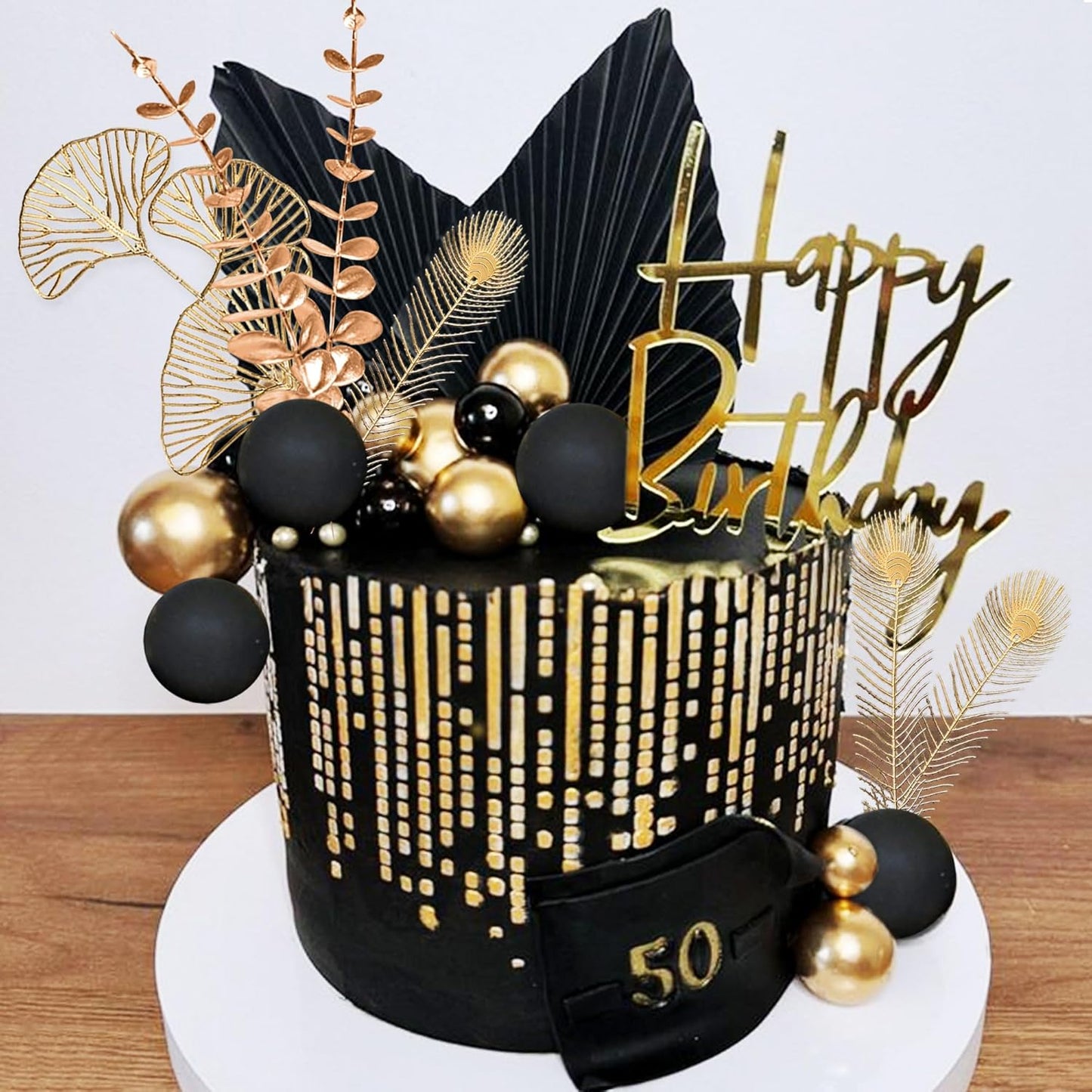 Boho Cake Topper Black Gold Balls Cake Topper Gold Leaves Cake Decorations Prom Cake Decoration Roaring 20s Cake Decoration 1920s Party Supplies Balls Cake Decorations