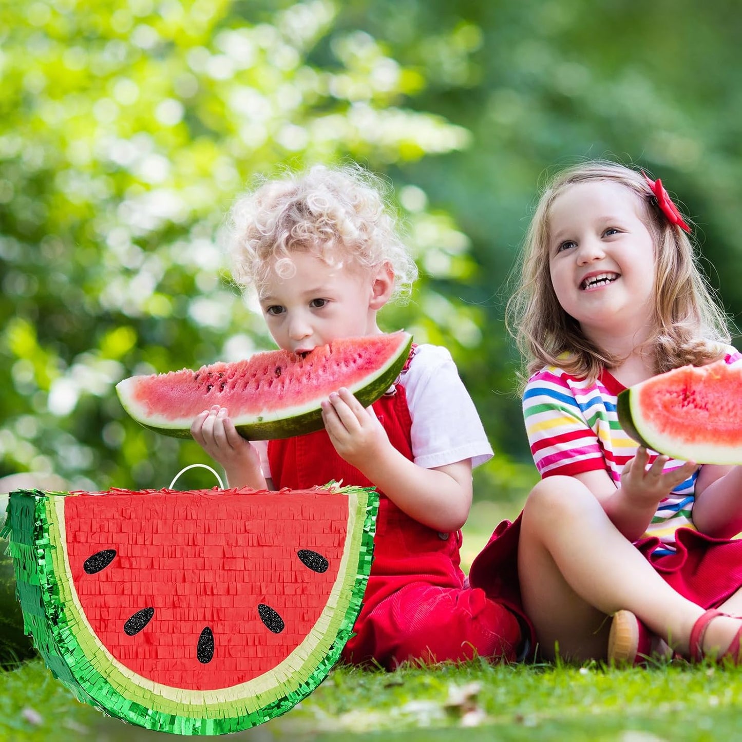 WERNNSAI Watermelon Piñata - Fruit Theme Summer Birthday Party Decorations Kids Fruit Pinata with Blindfold and Bat for Summer Tropical Party Supplies Fiestas Carnival Game