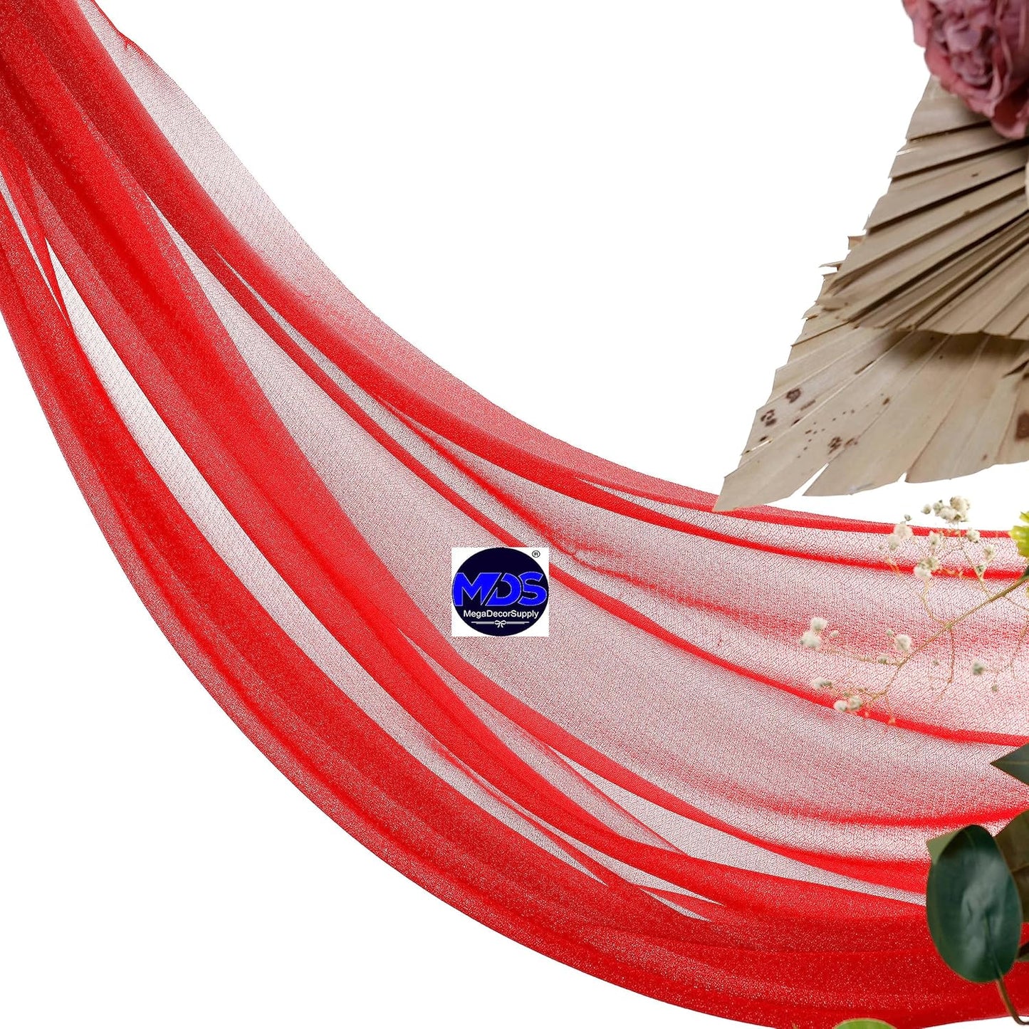 MDS Halloween Chiffon Draping Fabric - 2 Panel, 30" Wide x 50ft Long - Sheer Spooky Arbor & Canopy Drapery for Haunted House Backdrops, Party Ceilings, DIY Costumes & Themed Events - Red