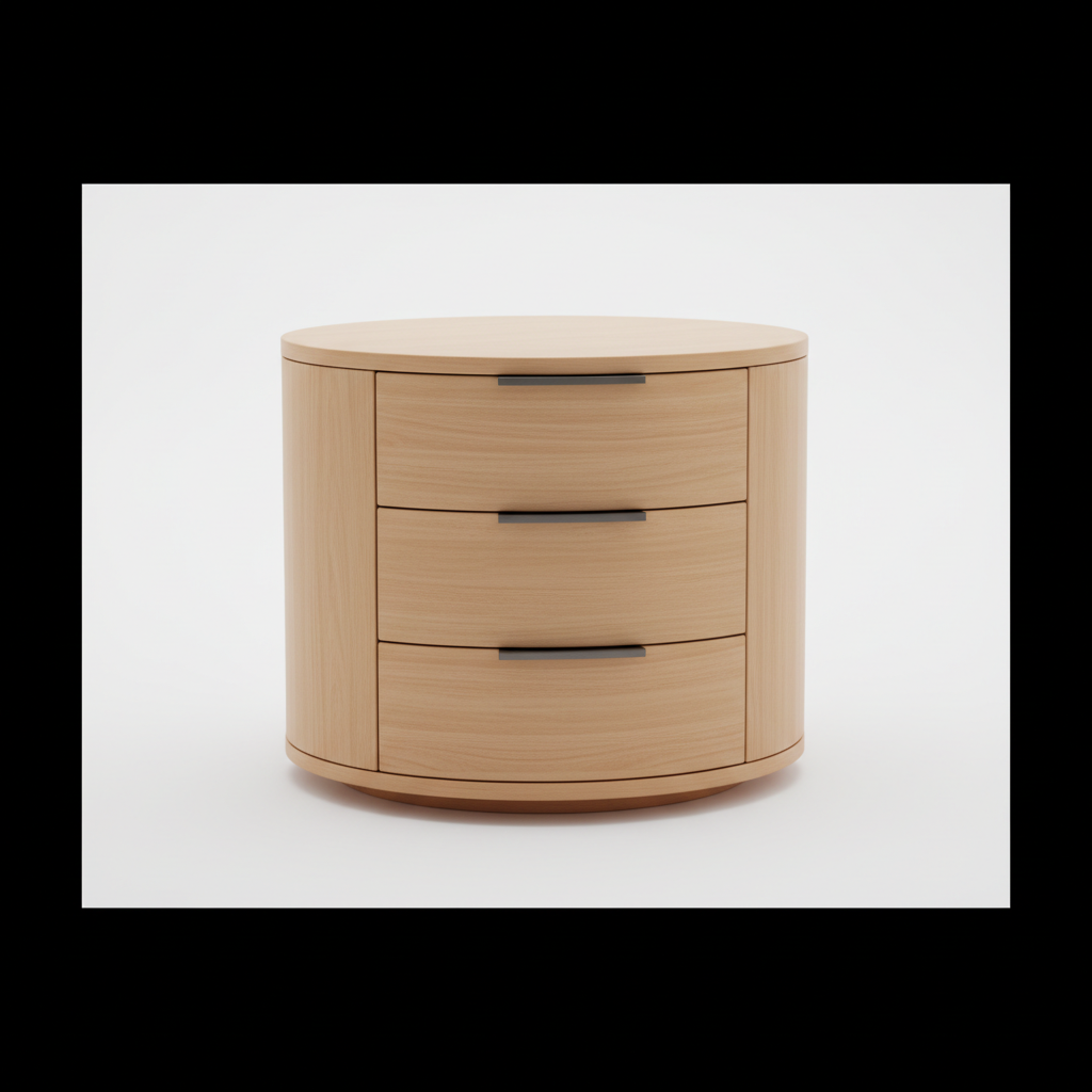 Modern Round Nightstand with 3 Drawers