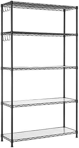 SONGMICS 5-Tier Storage Shelves, Adjustable Wire Shelving Unit, 8 Hooks by SONGMICSbySONGMICSHOME