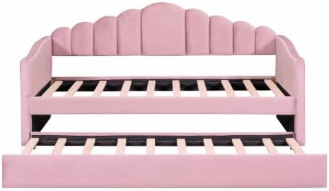 Upholstered Twin Daybed with Trundle, USB Ports Pink Velvet - Image 4
